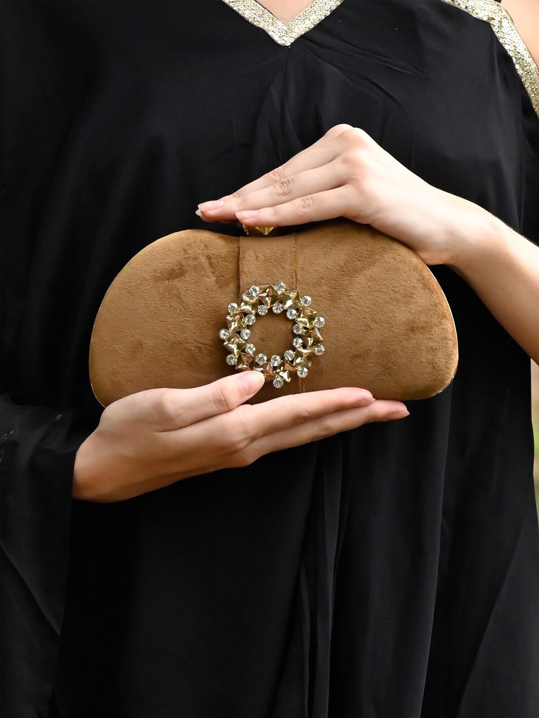 

ODETTE Embellished Purse Clutch, Brown