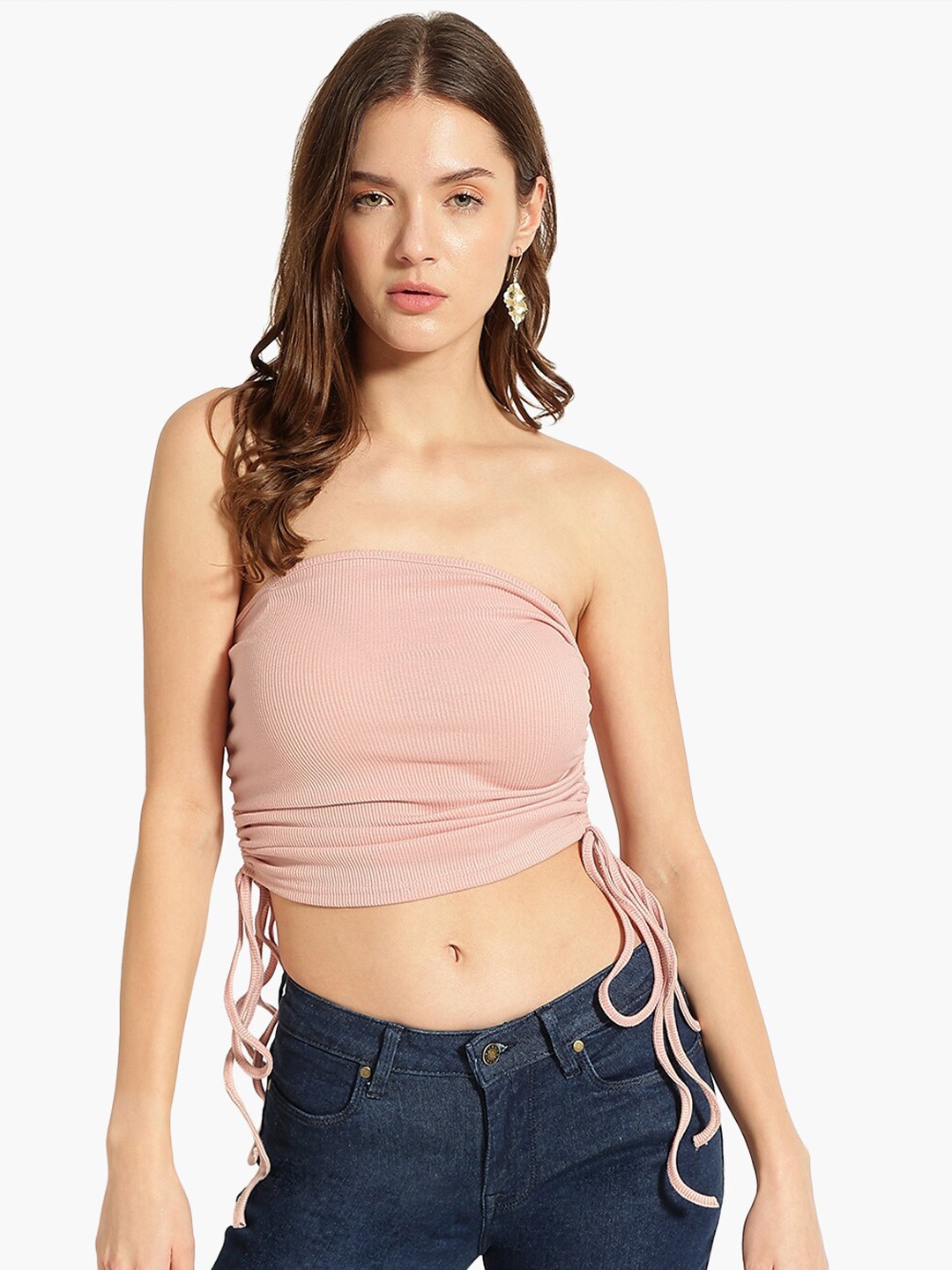 

Virgio Ruched Tube Crop Top, Pink