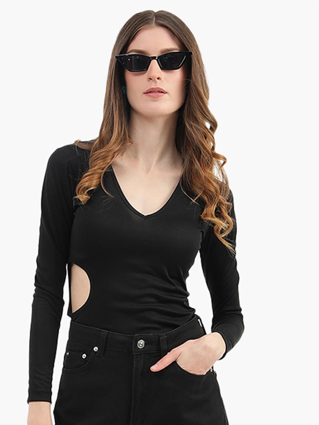 

Virgio V-Neck Cut Out Detailed Top, Black