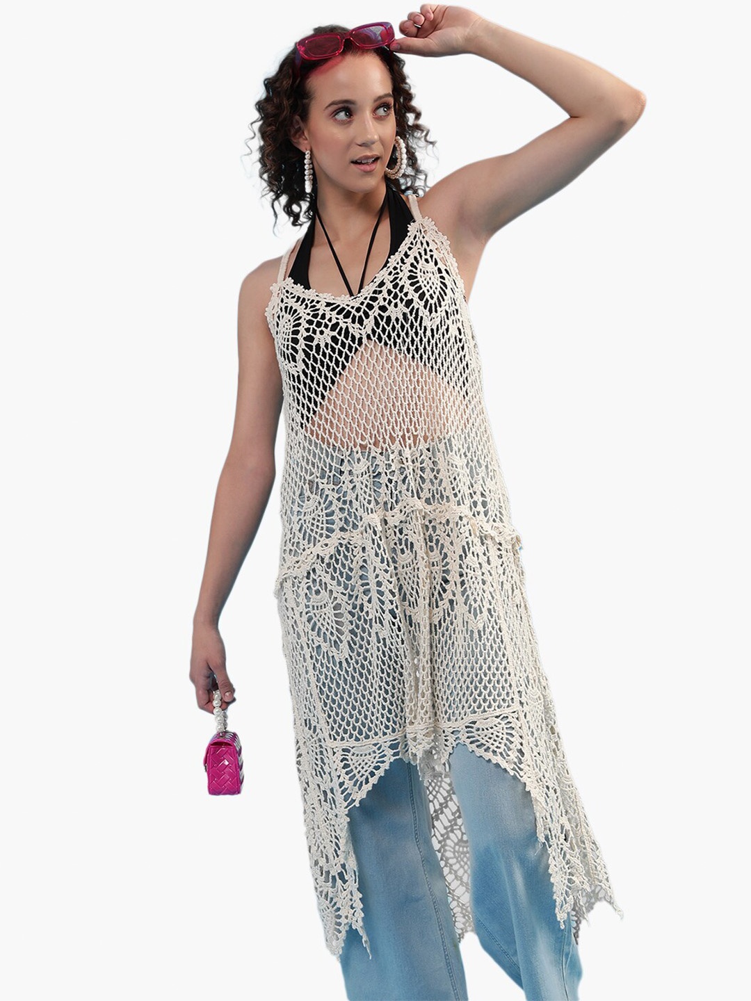 

Virgio Floral Woven Design Swimwear Cover Up Dress, White