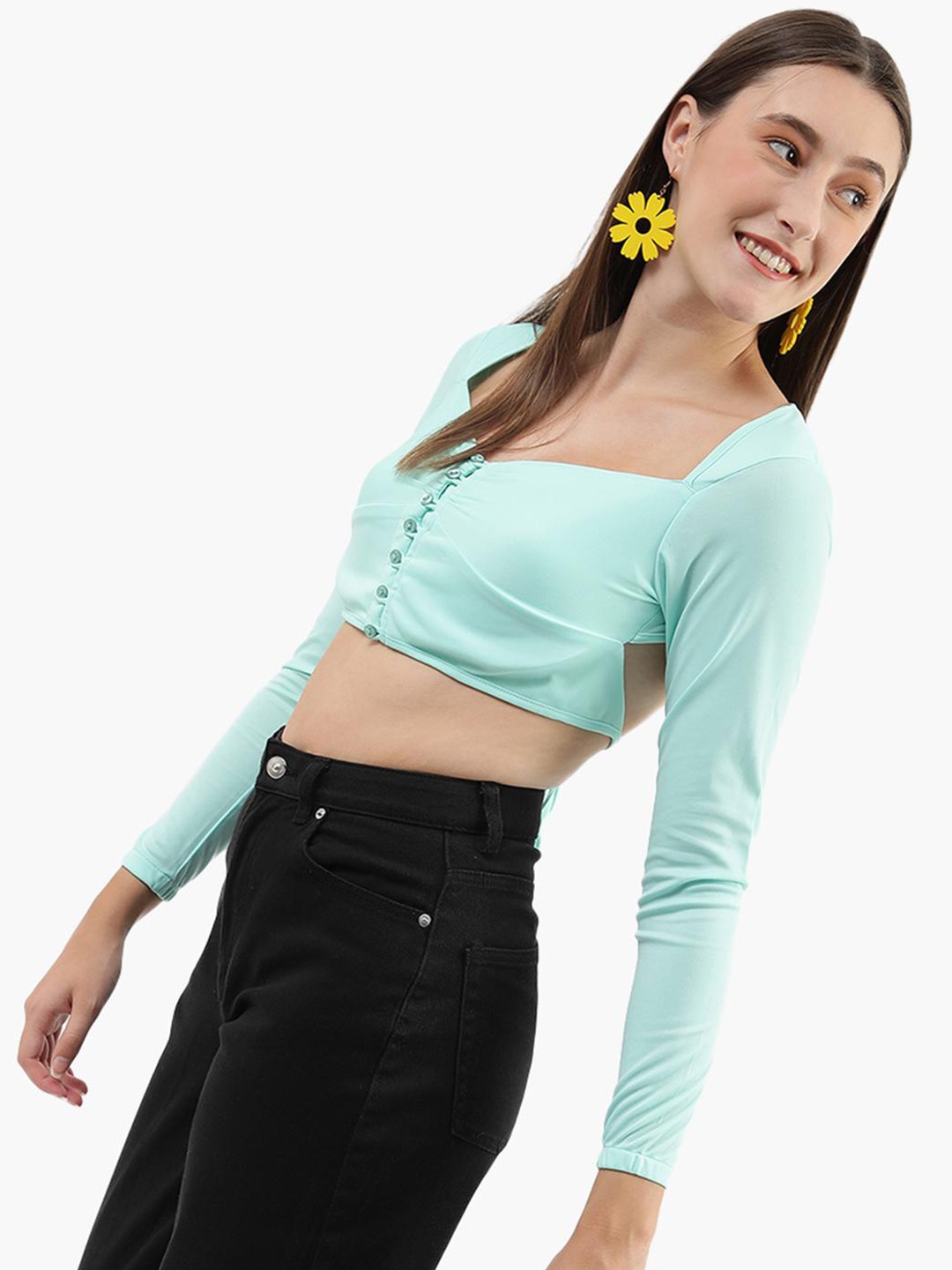 

Virgio Sweetheart Neck Crop Styled Back Top, Sea green