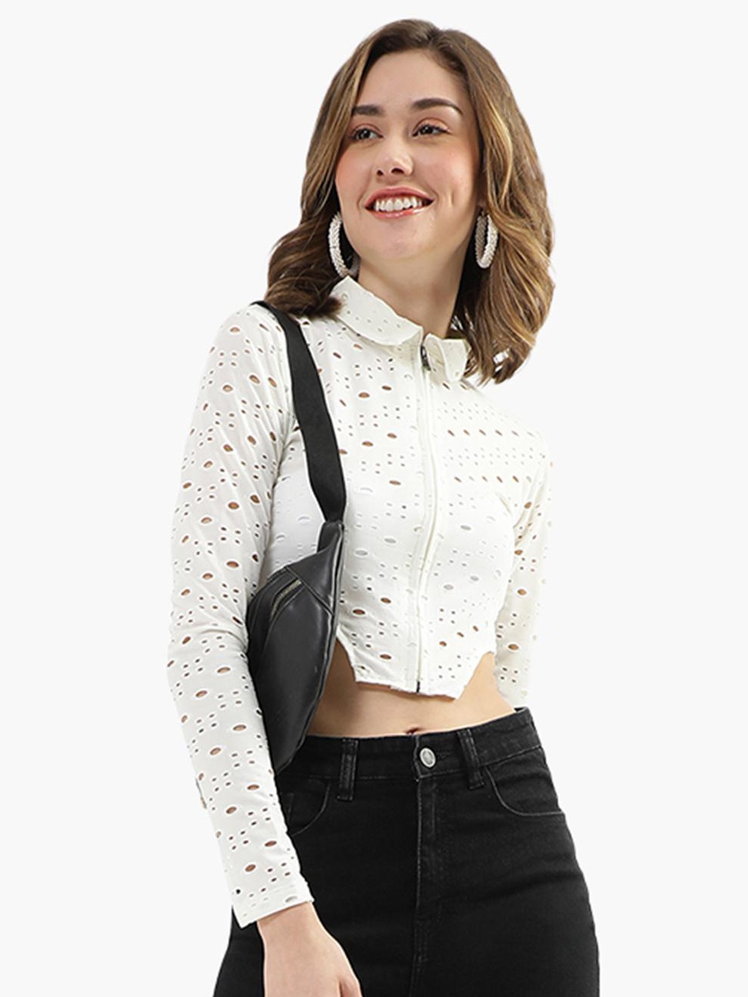 

Virgio Shirt Collar Self Design Top, White