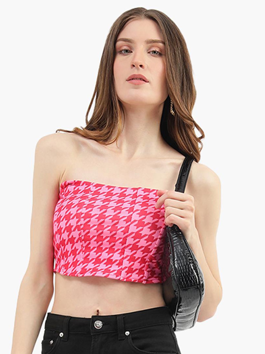 

Virgio Abstract Printed Tube Crop Top, Pink