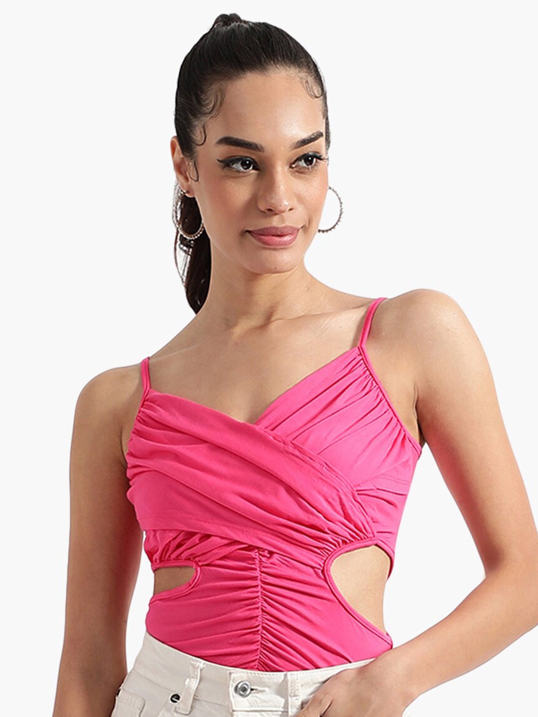 

Virgio Cut-Out Detail Gathered Crop Top, Pink