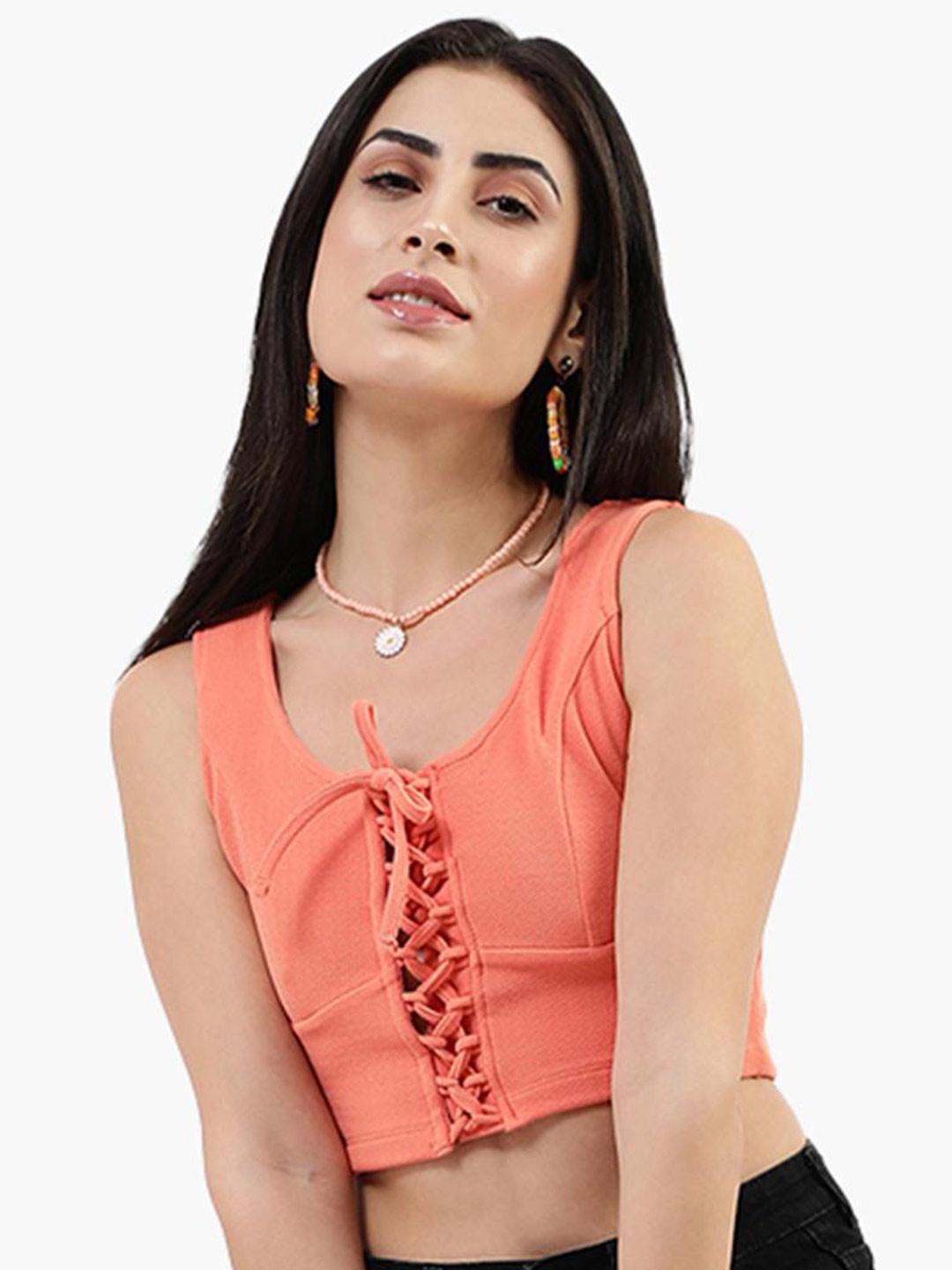 

Virgio Tie-Up Detail Crop Top, Peach