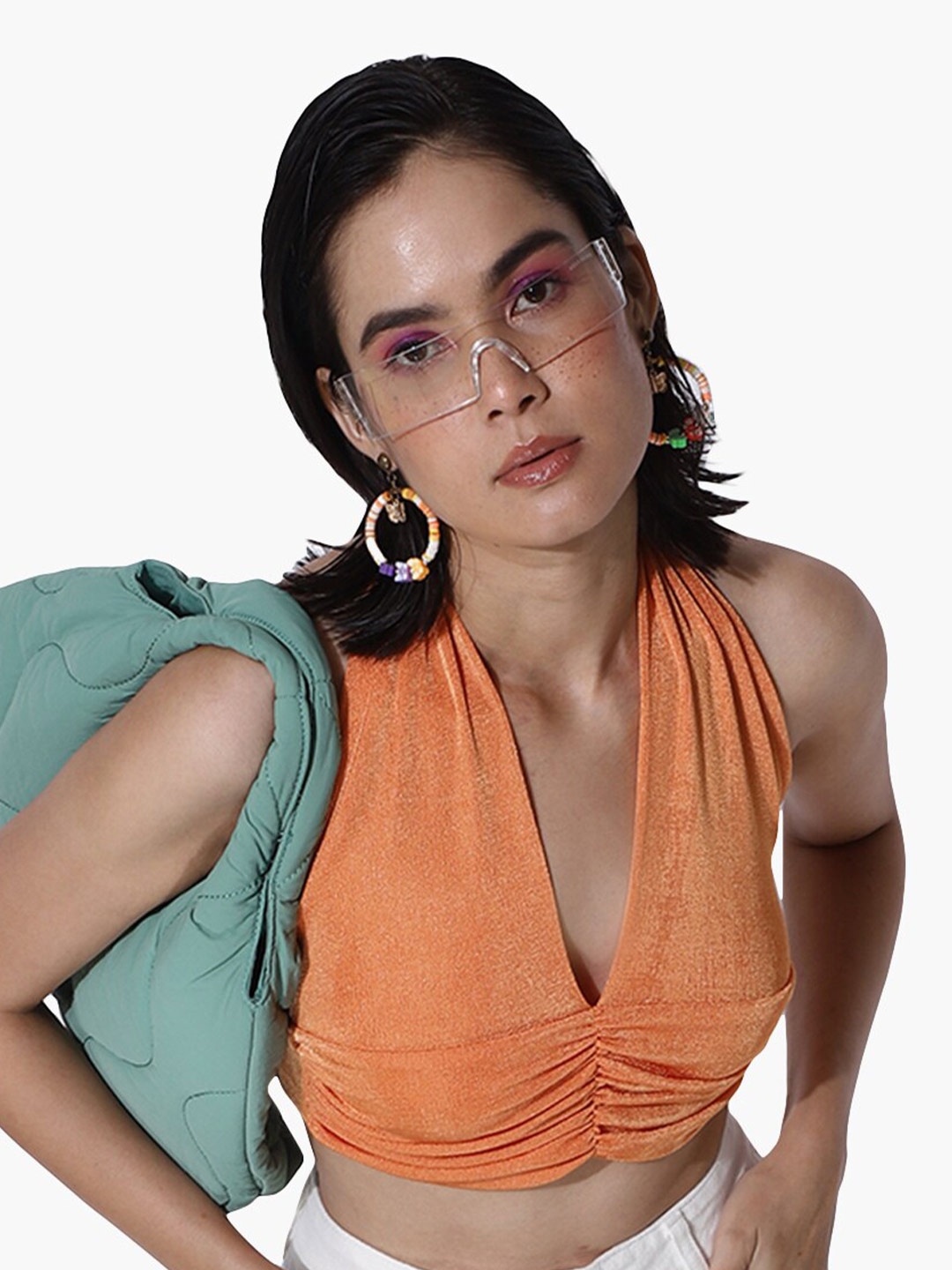 

Virgio Halter Neck Sleeveless Bardot Top, Coral
