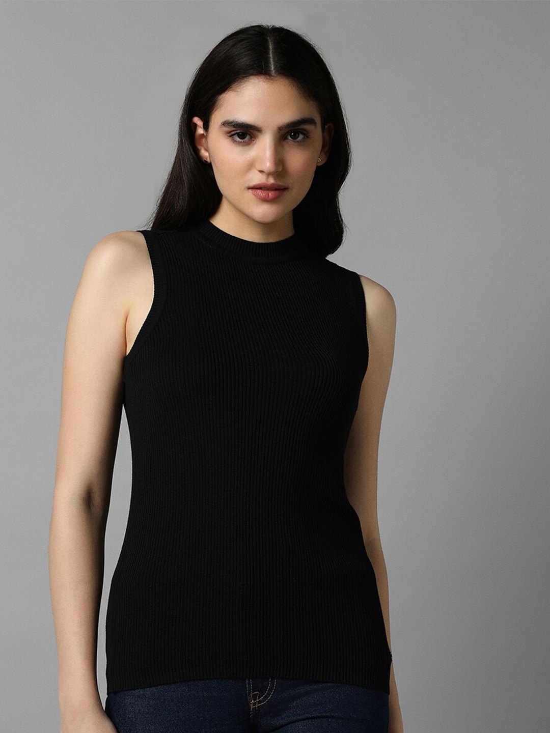 

Allen Solly Woman High Neck Sleeveless Fitted Top, Black
