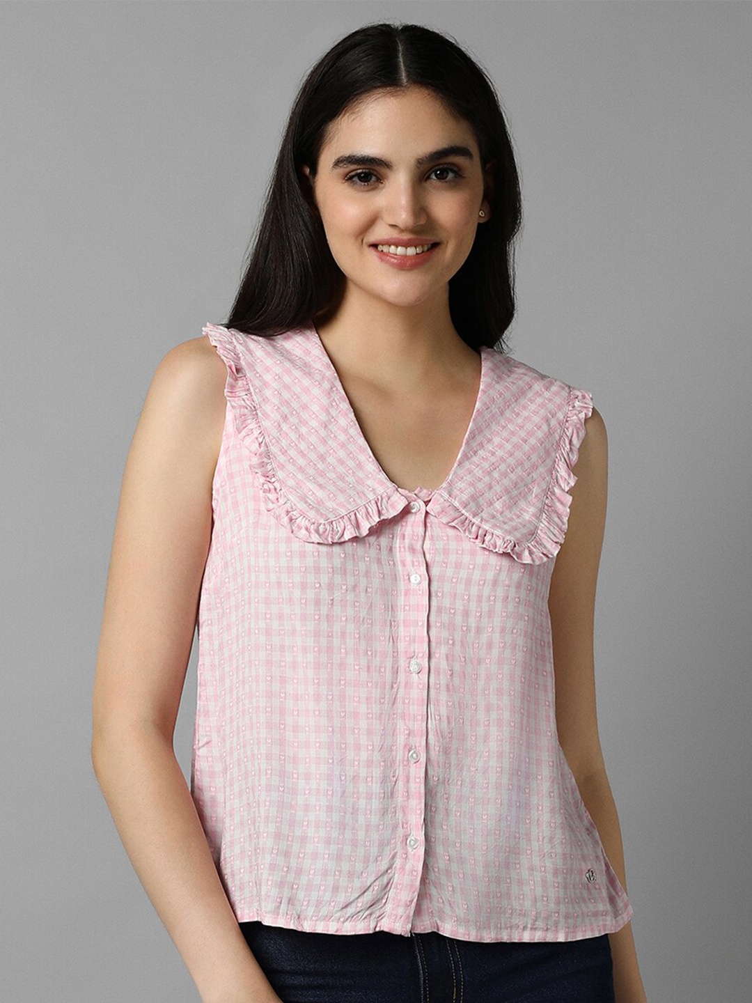 

Allen Solly Woman Checked V-Neck Top, Pink