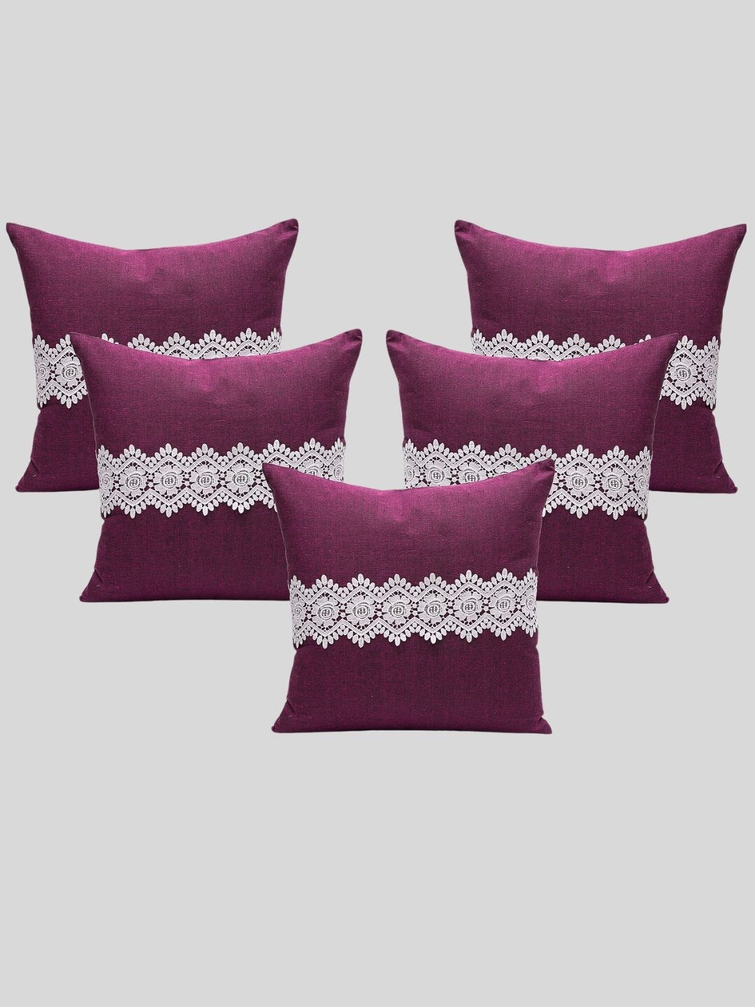 

OUSSUM Pink & White 5-Pieces Cotton Square Cushion Covers