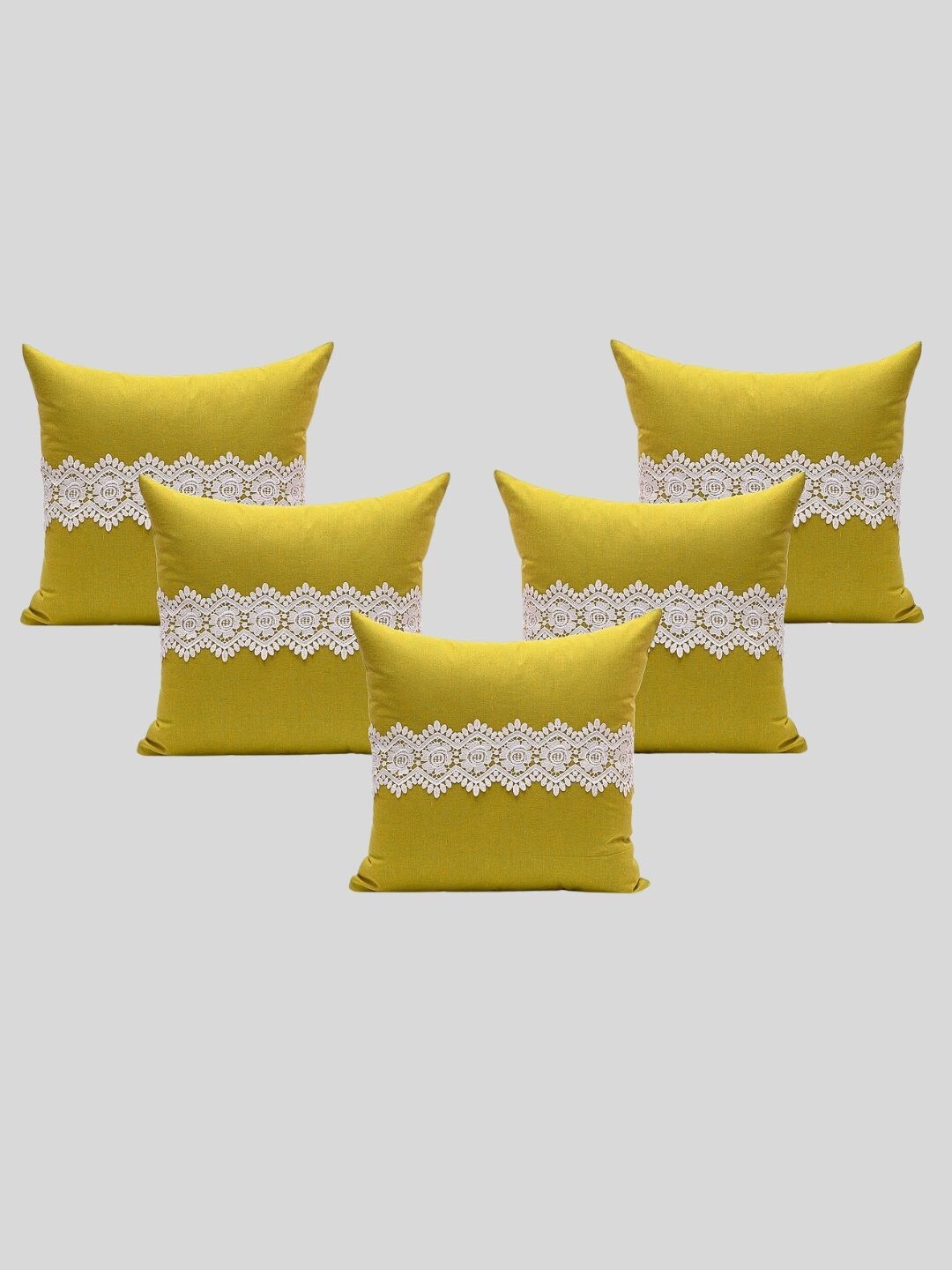 

OUSSUM Yellow & White 5-Pieces Cotton Square Cushion Covers
