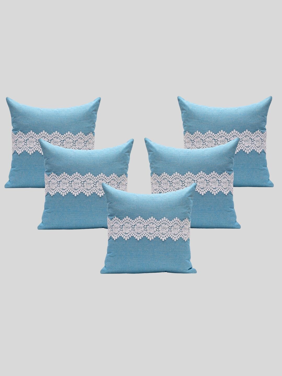 

OUSSUM Blue & White 5-Pieces Cotton Square Cushion Covers