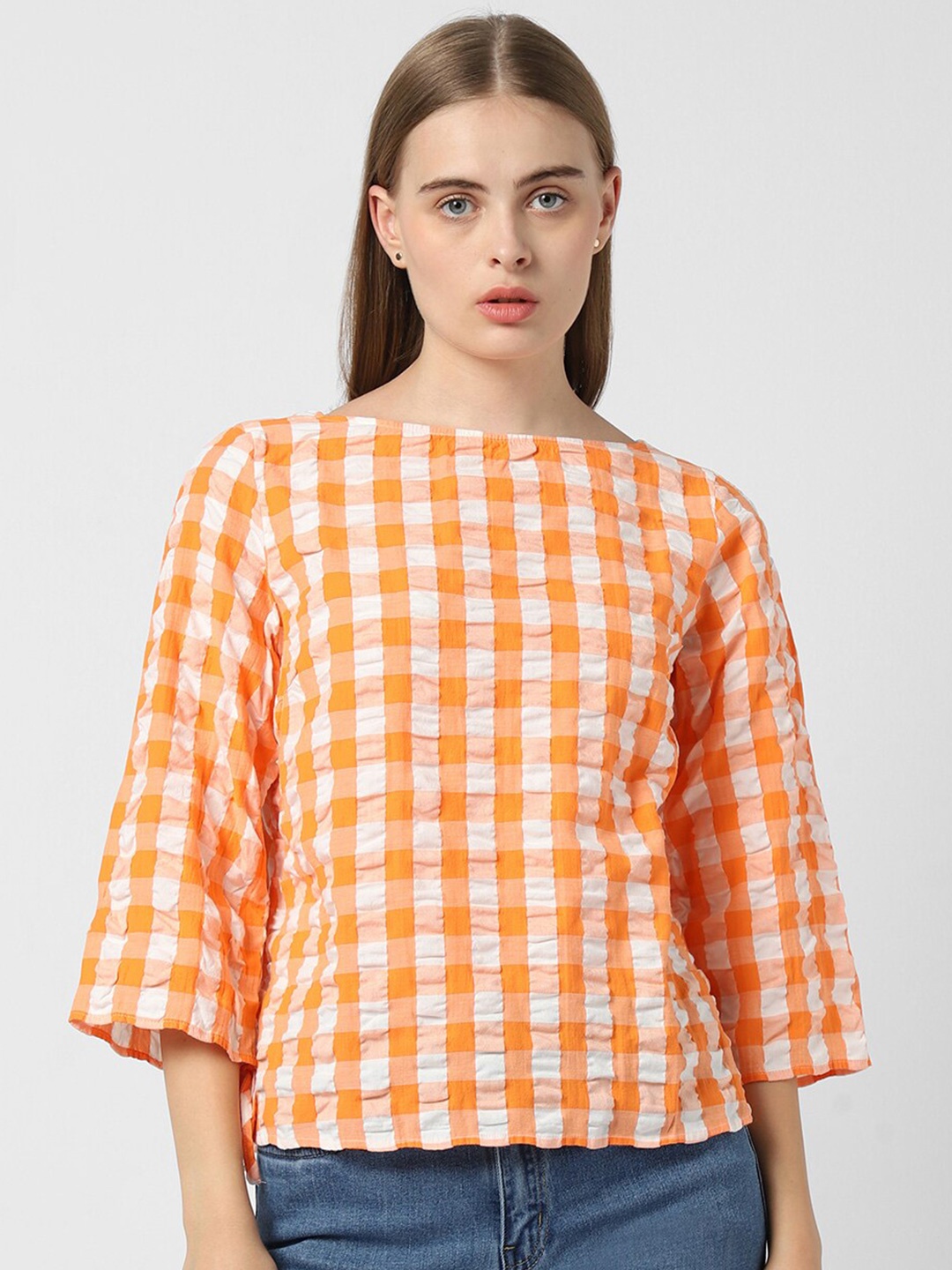 

Van Heusen Woman Checked Ruched Detail Top, Orange