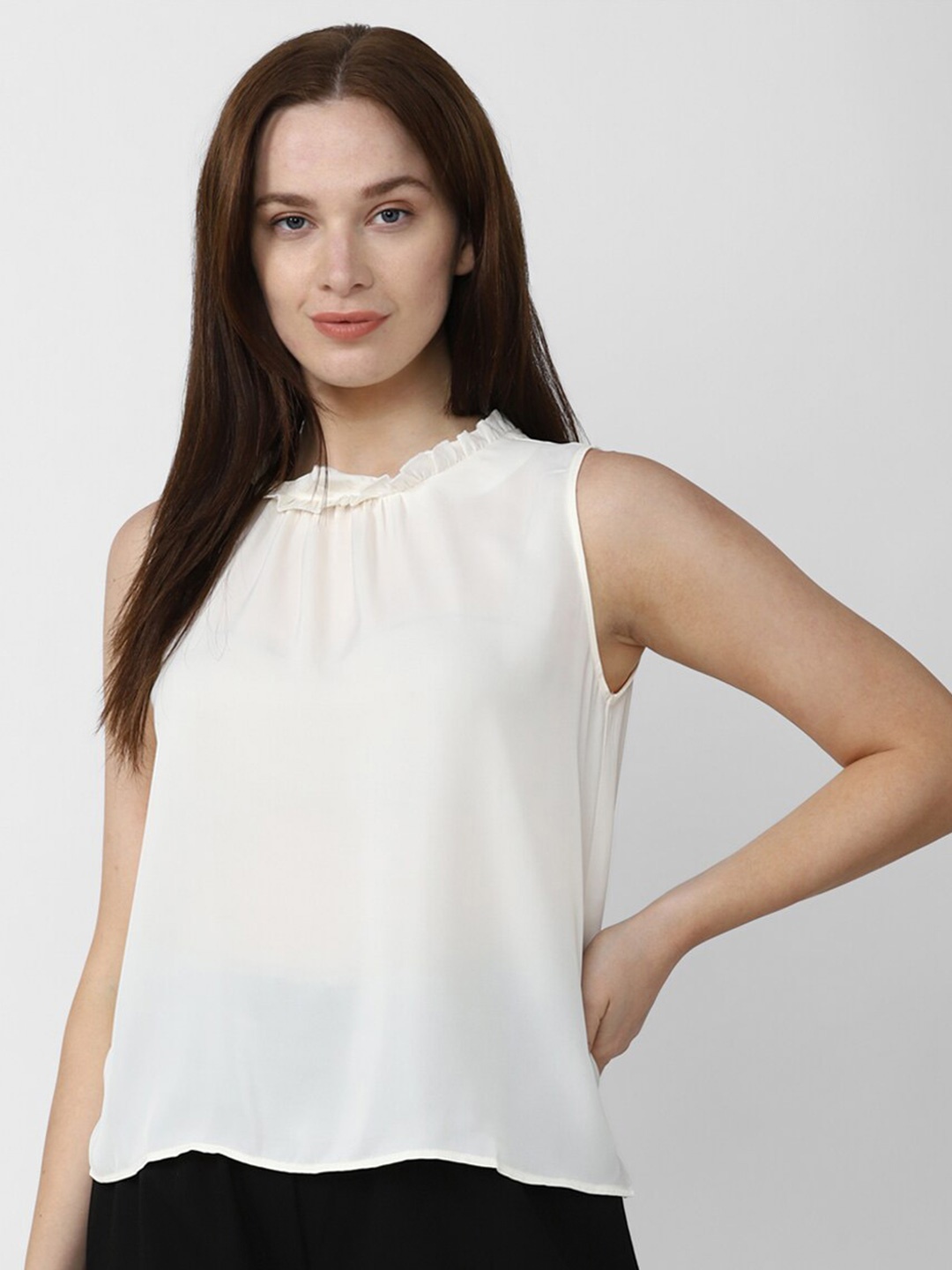 

Van Heusen Woman Sleeveless Ruffles Detail A-Line Formal Top, White