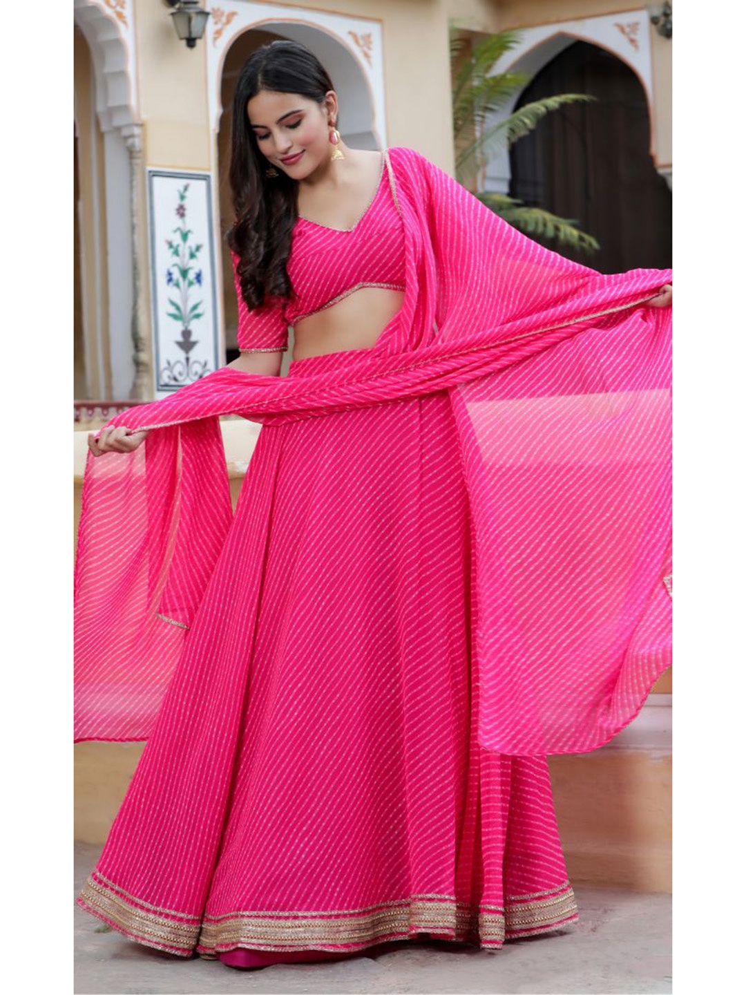 

HOUSE OF JAMOTI Printed Ready To Wear Lehenga & Blouse With Dupatta, Pink