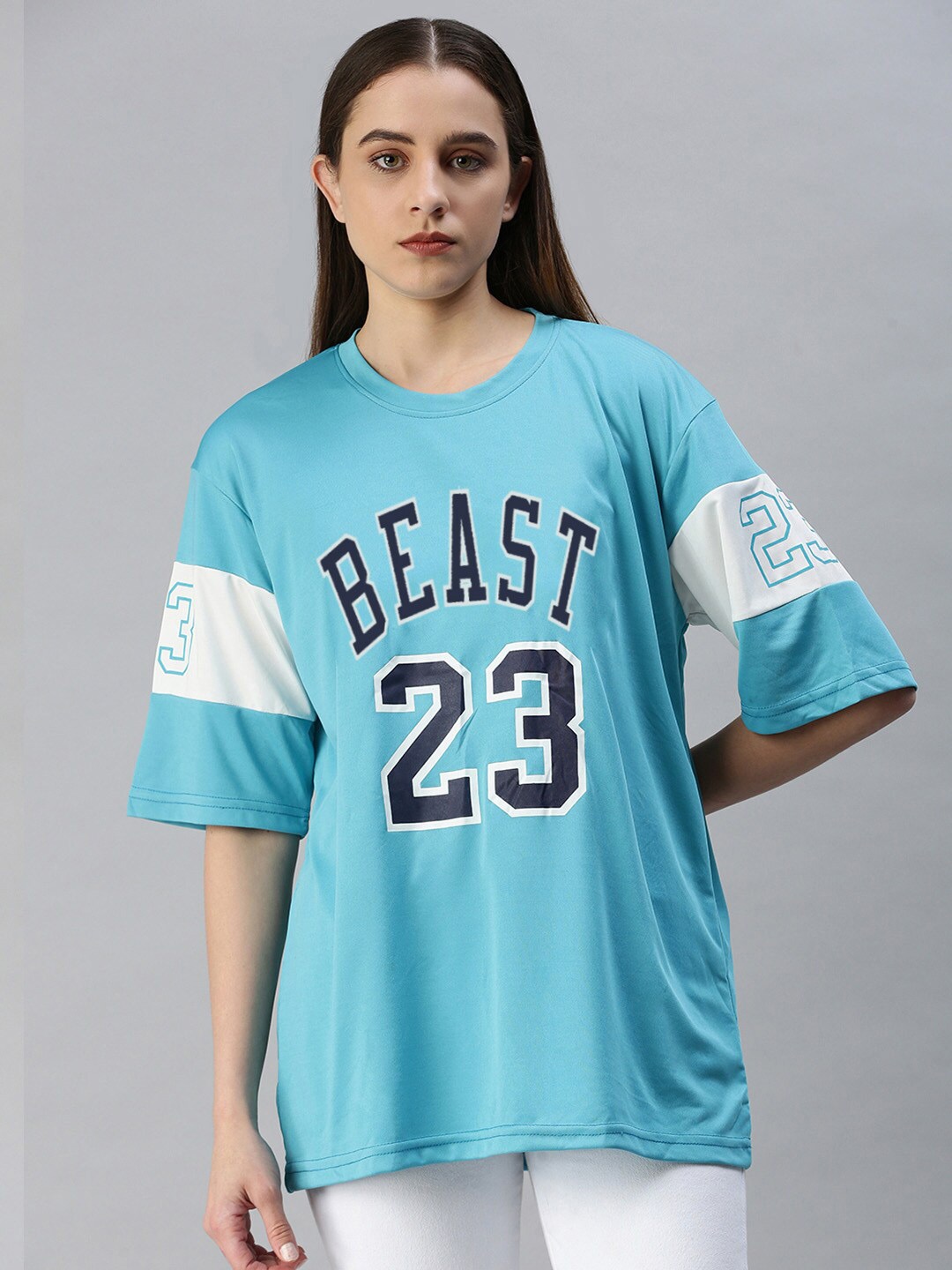 

Rodzen Typography Printed Oversized T-shirt, Sea green