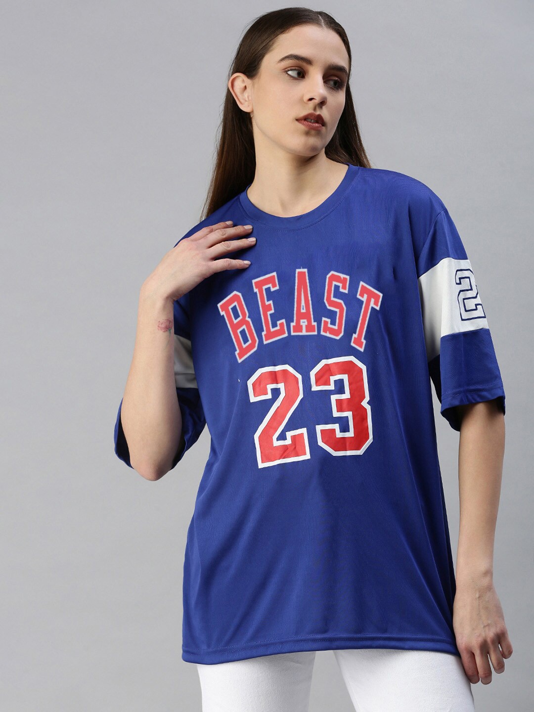 

Rodzen Typography Printed Oversized T-shirt, Navy blue