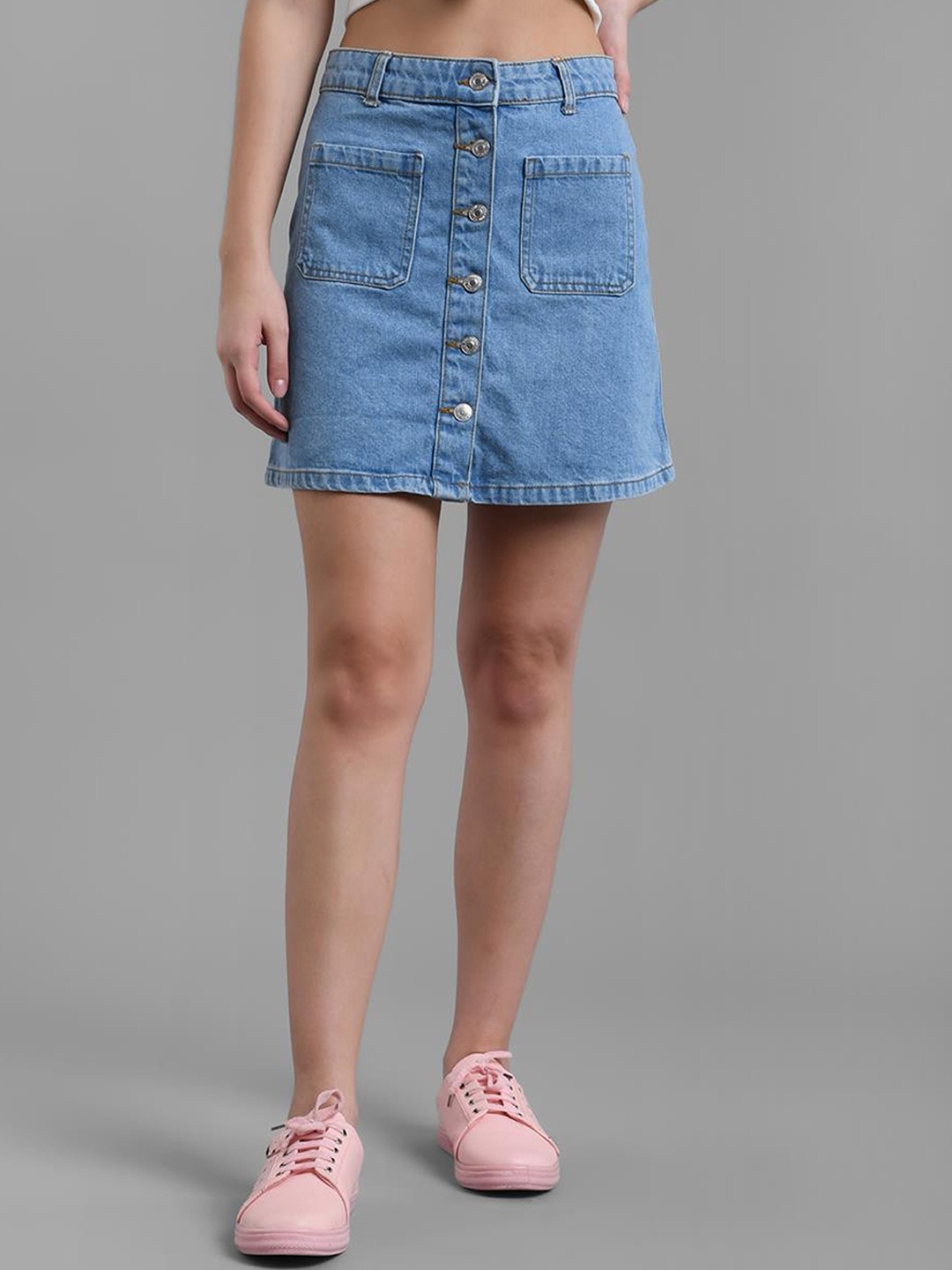 

DKGF FASHION Straight Pockets Denim Skirt, Blue