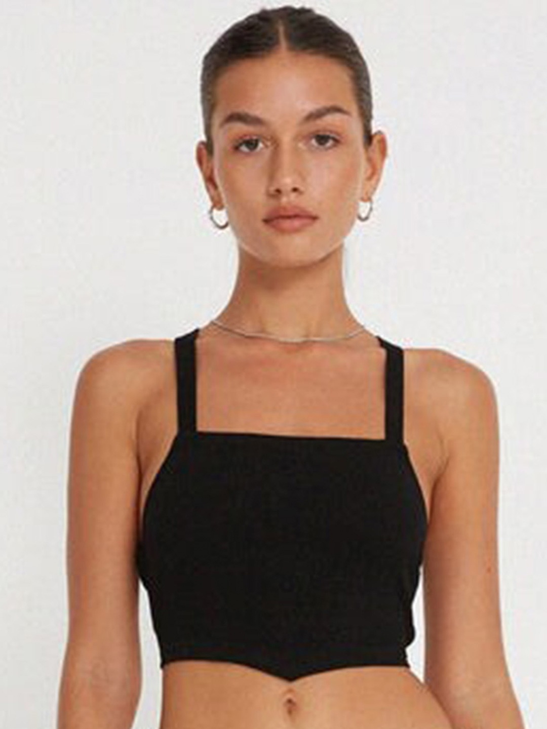 

Outcast Square Neck Tie-Ups Detail Styled Back Crop Top, Black