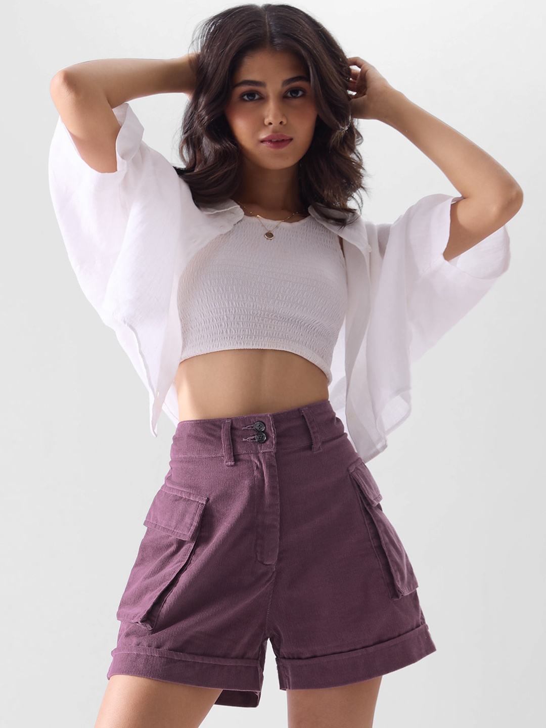 

The Souled Store Women Mauve Mid-Rise Cotton Regular Shorts