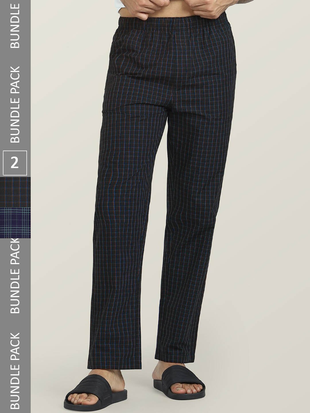 

XYXX Men Pack Of 2 Checked Cotton Lounge Pants, Black