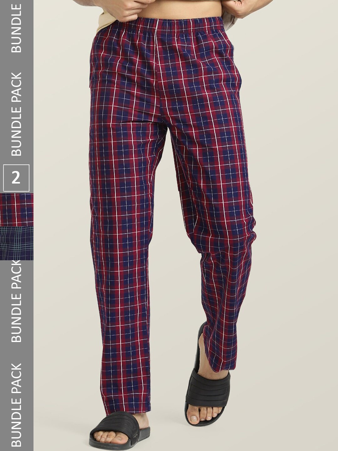 

XYXX Men Pack Of 2 Checked Cotton Anti-Microbial Lounge Pants, Blue