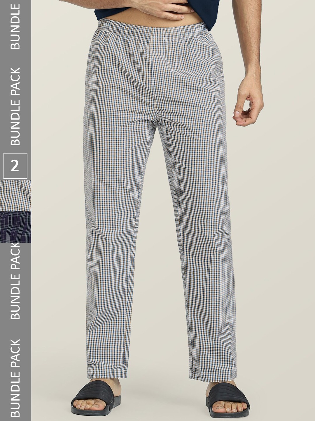 

XYXX Men Pack Of 2 Checked Cotton Lounge Pants, Blue
