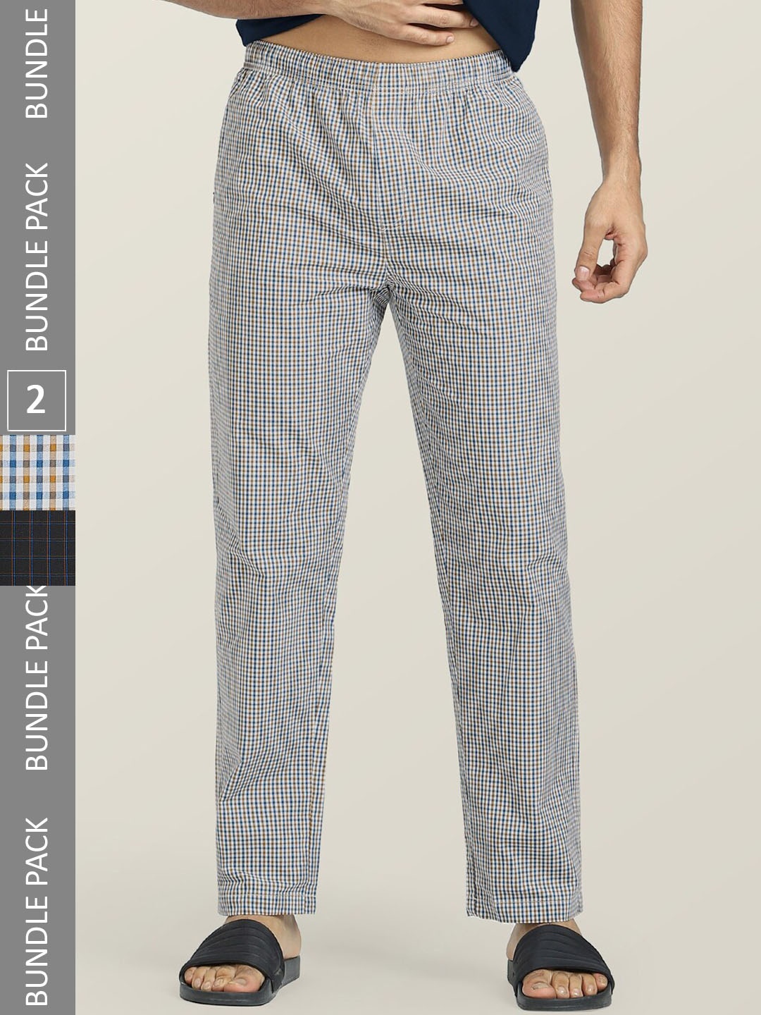 

XYXX Men Pack Of 2 Checked Cotton Lounge Pants, Black