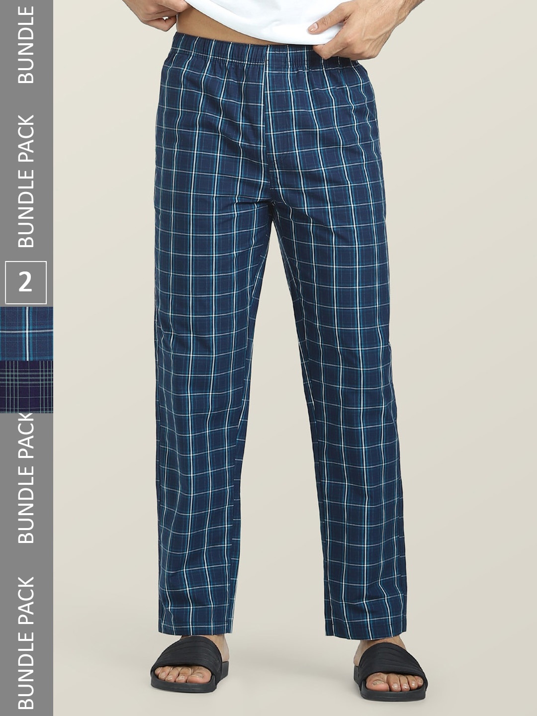 

XYXX Men Pack Of 2 Checked anti-microbial Cotton Lounge Pants, Blue