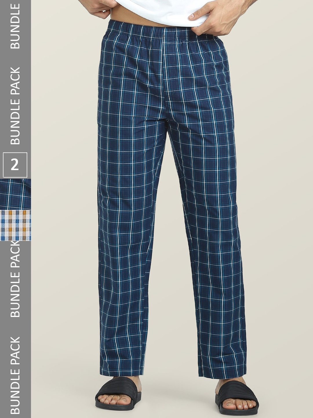 

XYXX Men Pack Of 2 Checked Cotton Lounge Pants, White