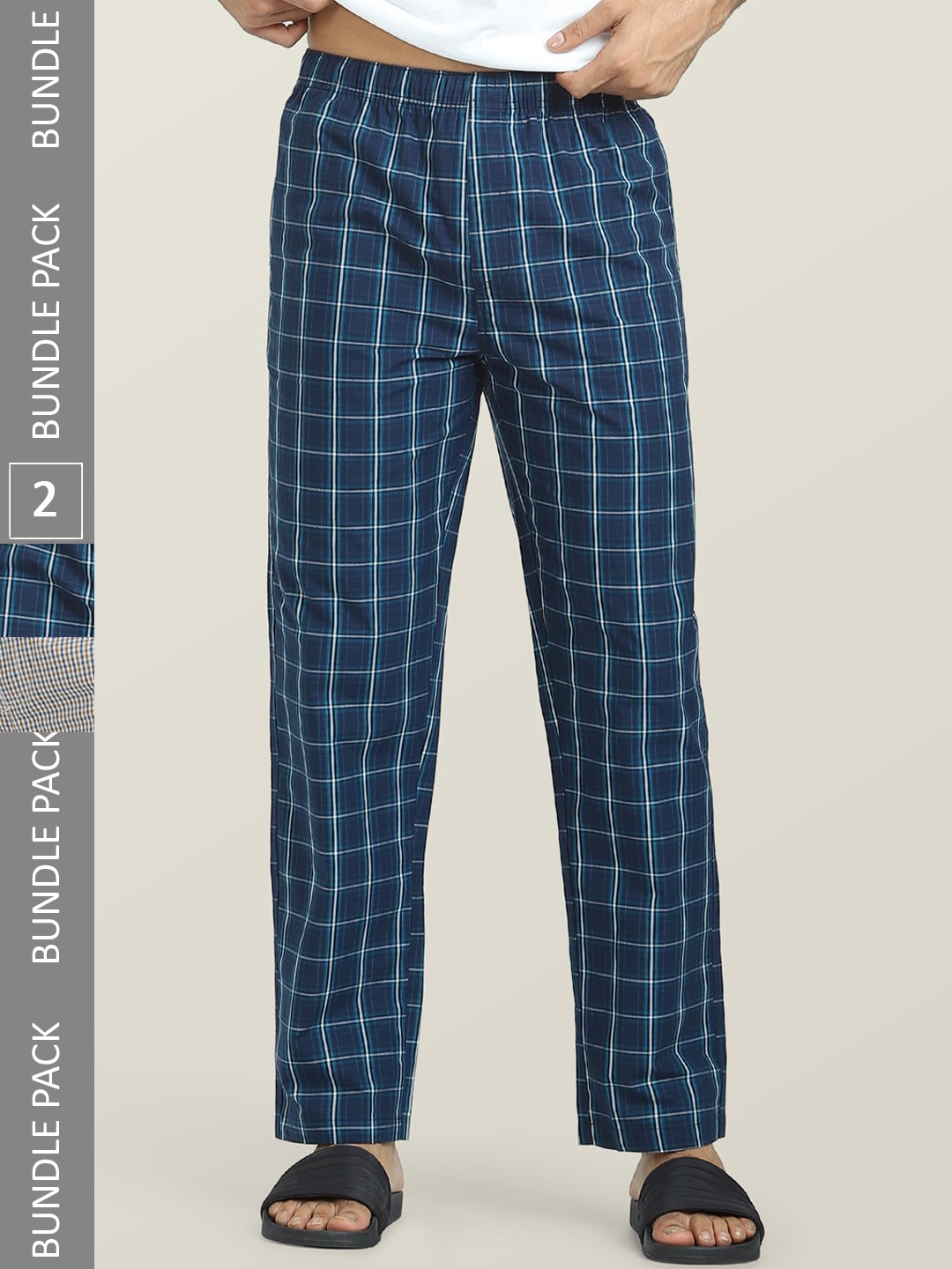

XYXX Men Pack Of 2 Checked Cotton Anti-Microbial Lounge Pants, White
