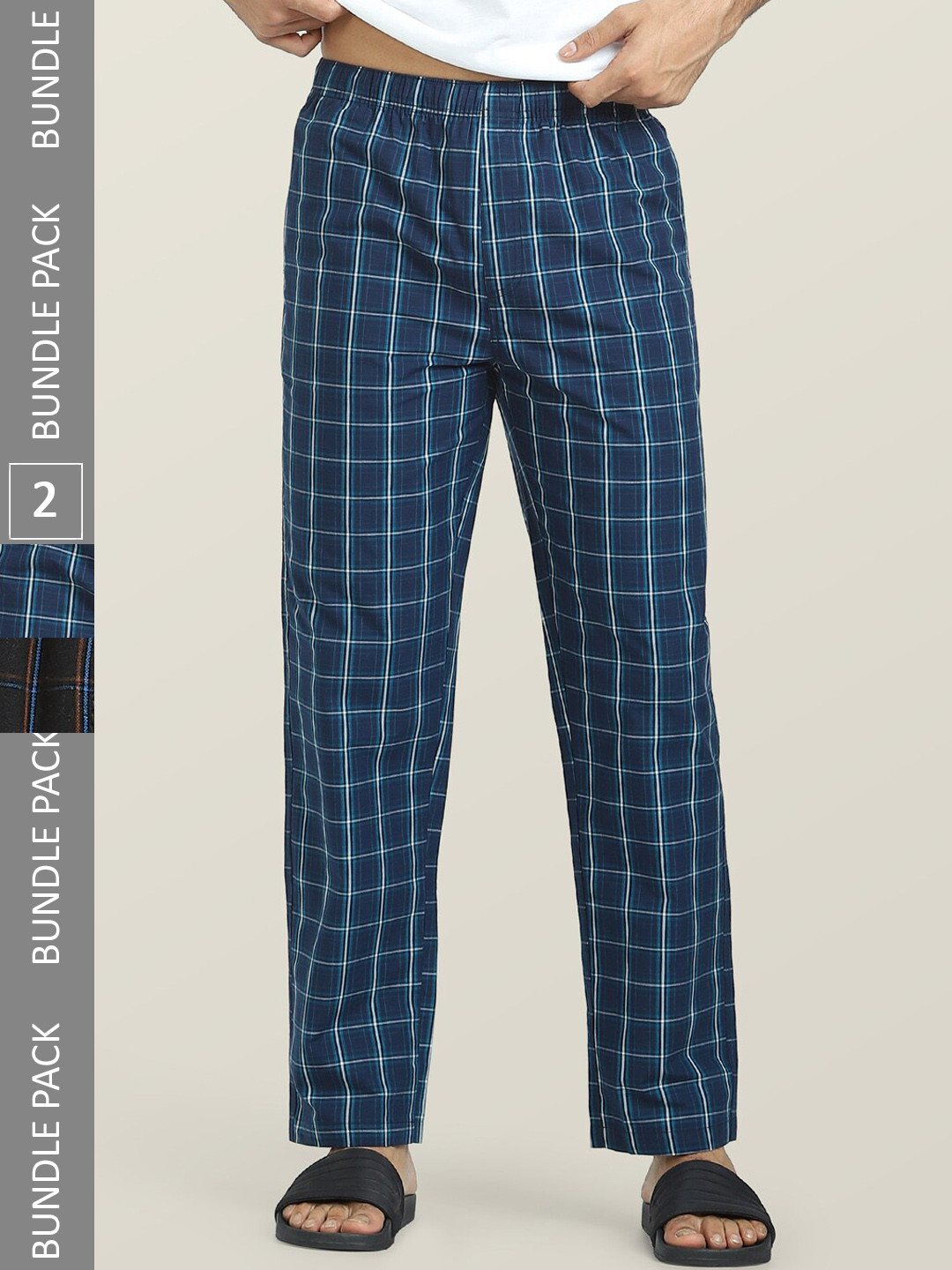 

XYXX Men Pack Of 2 Checked Anti-Microbial Cotton Lounge Pants, Black