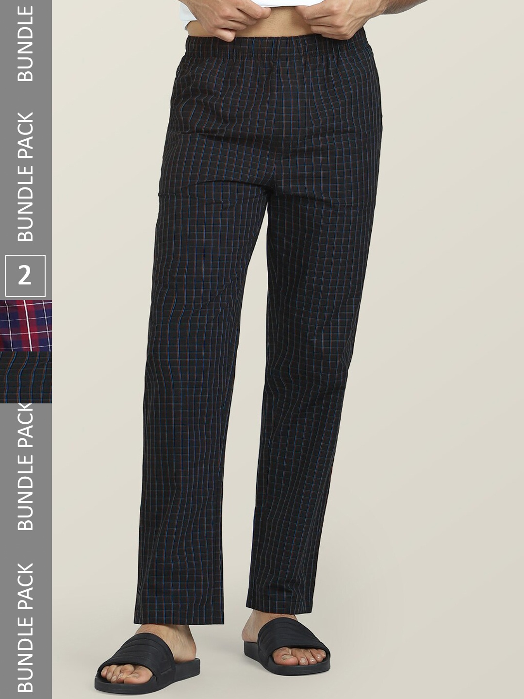 

XYXX Men Pack Of 2 Checked Cotton Anti-Microbial Lounge Pants, Maroon