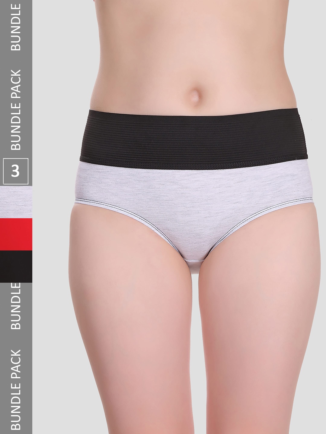 

SELFCARE Pack Of 3 Soft Cotton Sinker Tummy Control Tucker Solid Hipster Briefs, Grey