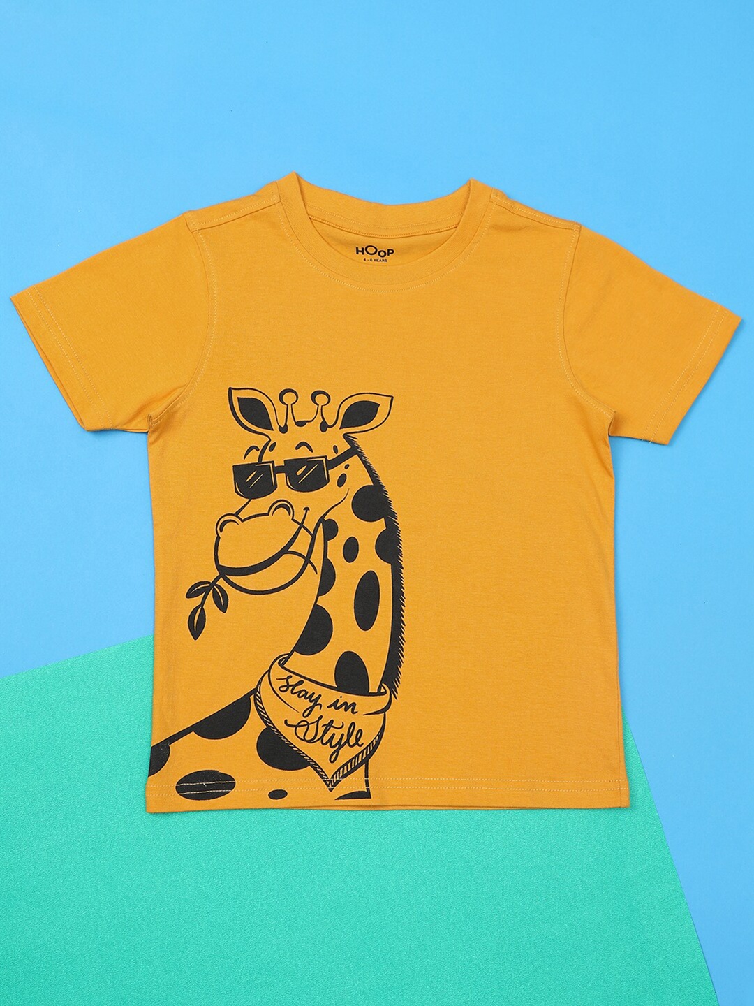 

Hoop Boys Graphic Printed T-shirt, Mustard