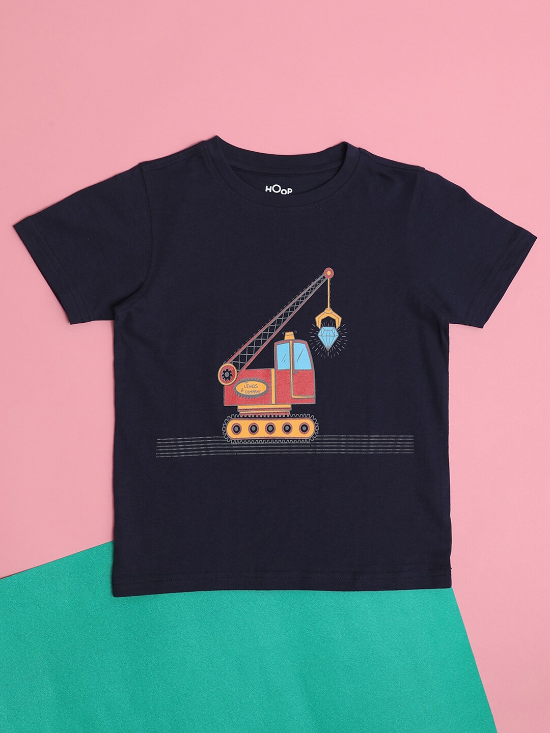 

Hoop Boys Round Neck Graphic Printed Cotton T-shirt, Navy blue