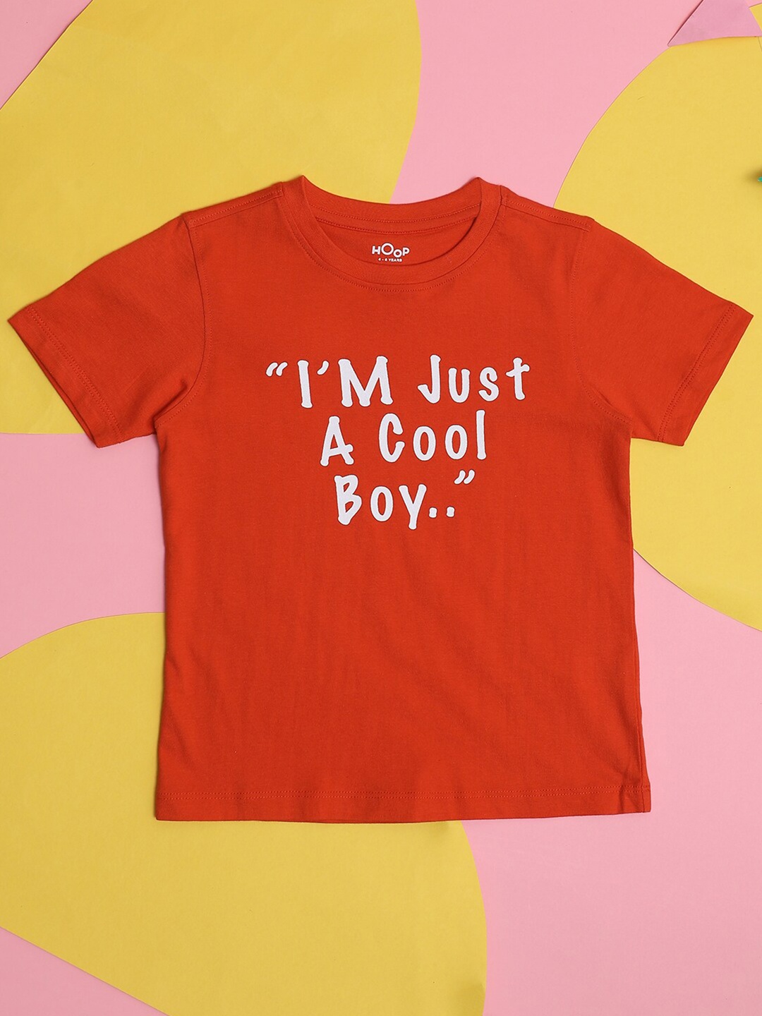 

Hoop Boys Round Neck Typography Printed Cotton T-shirt, Orange
