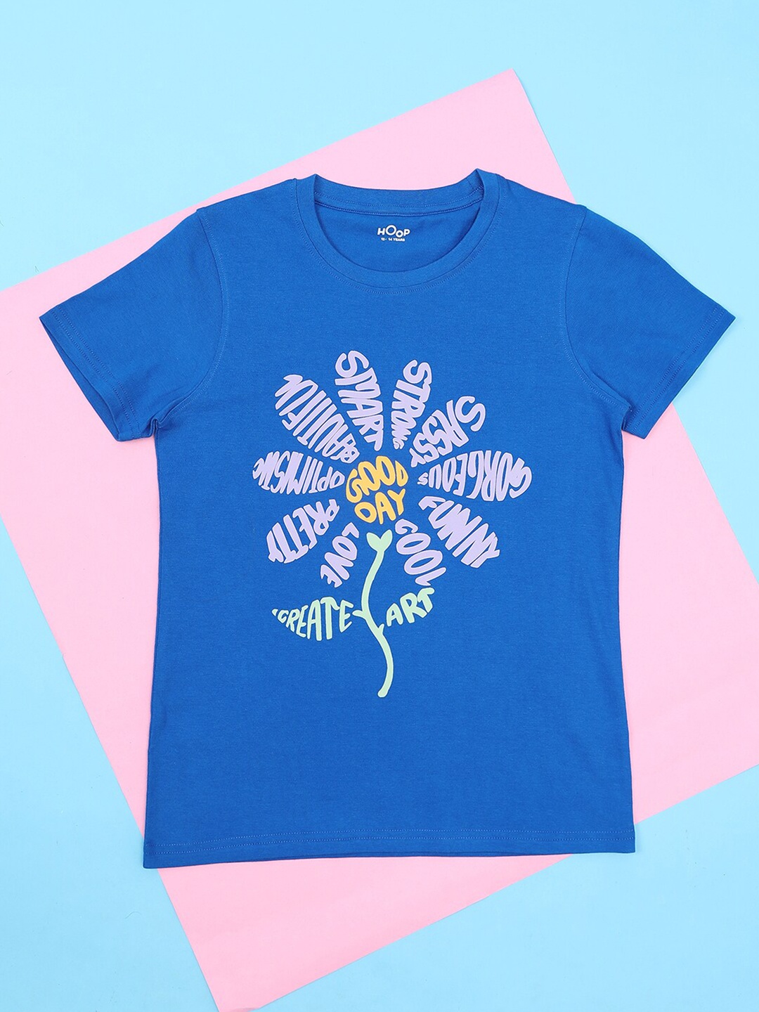 

Hoop Girls Printed Short Sleeves Cotton T-shirt, Blue
