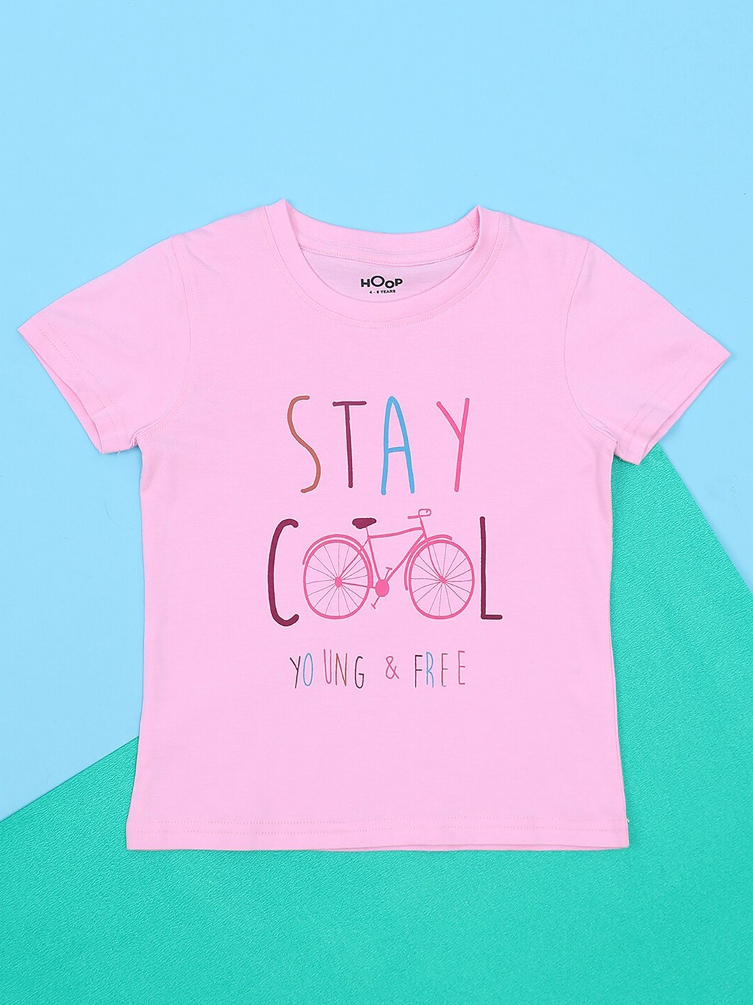 

Hoop Girls Printed Short Sleeves Cotton T-shirt, Pink