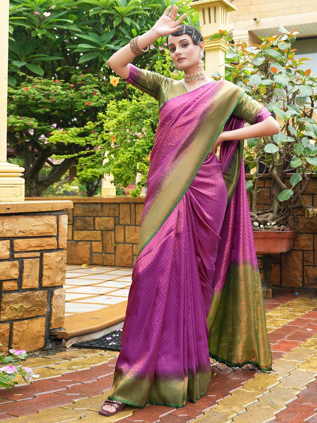 

Satrani Woven Design Zari Saree, Purple