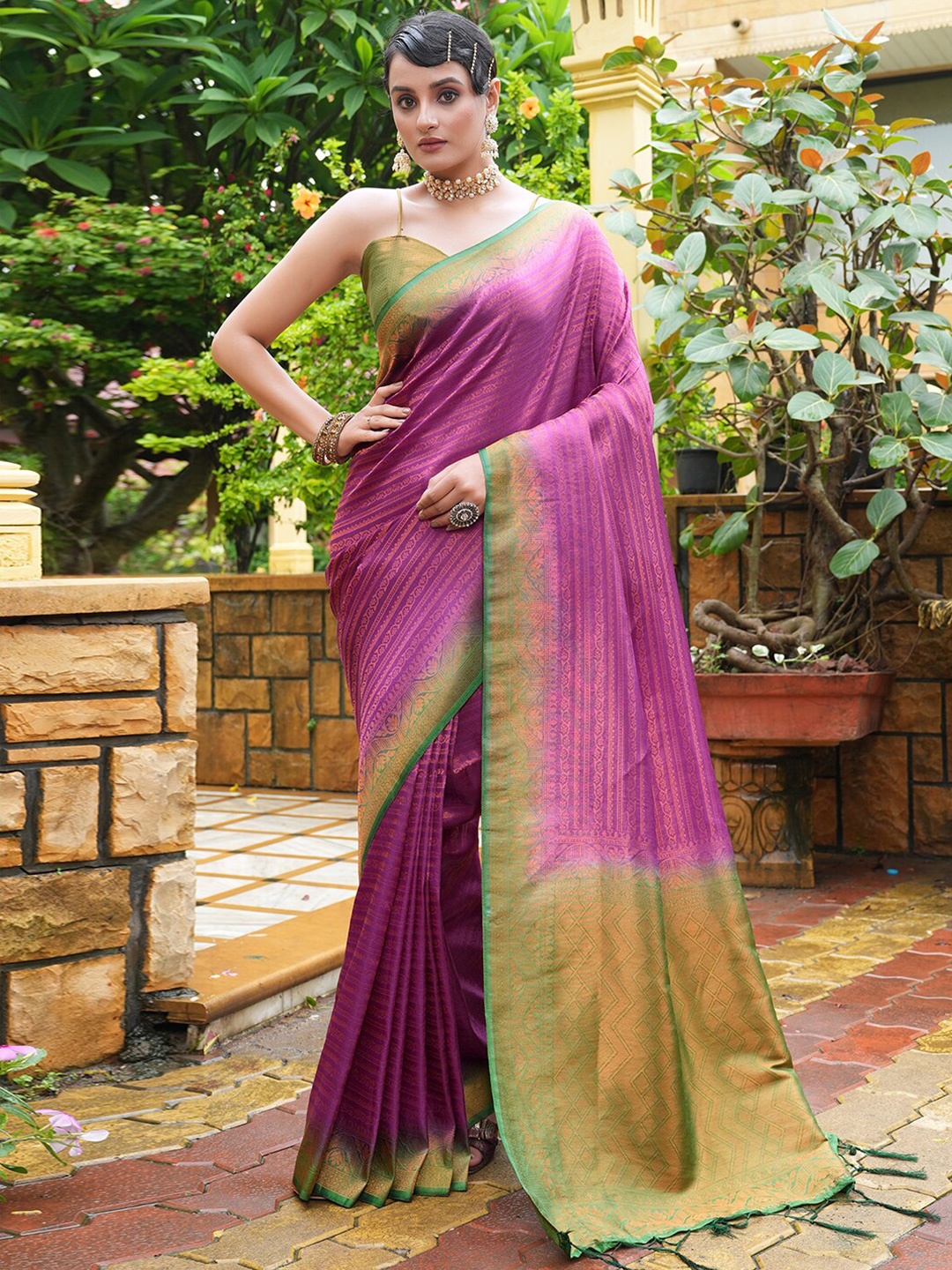 

Satrani Woven Design Zari Saree, Purple