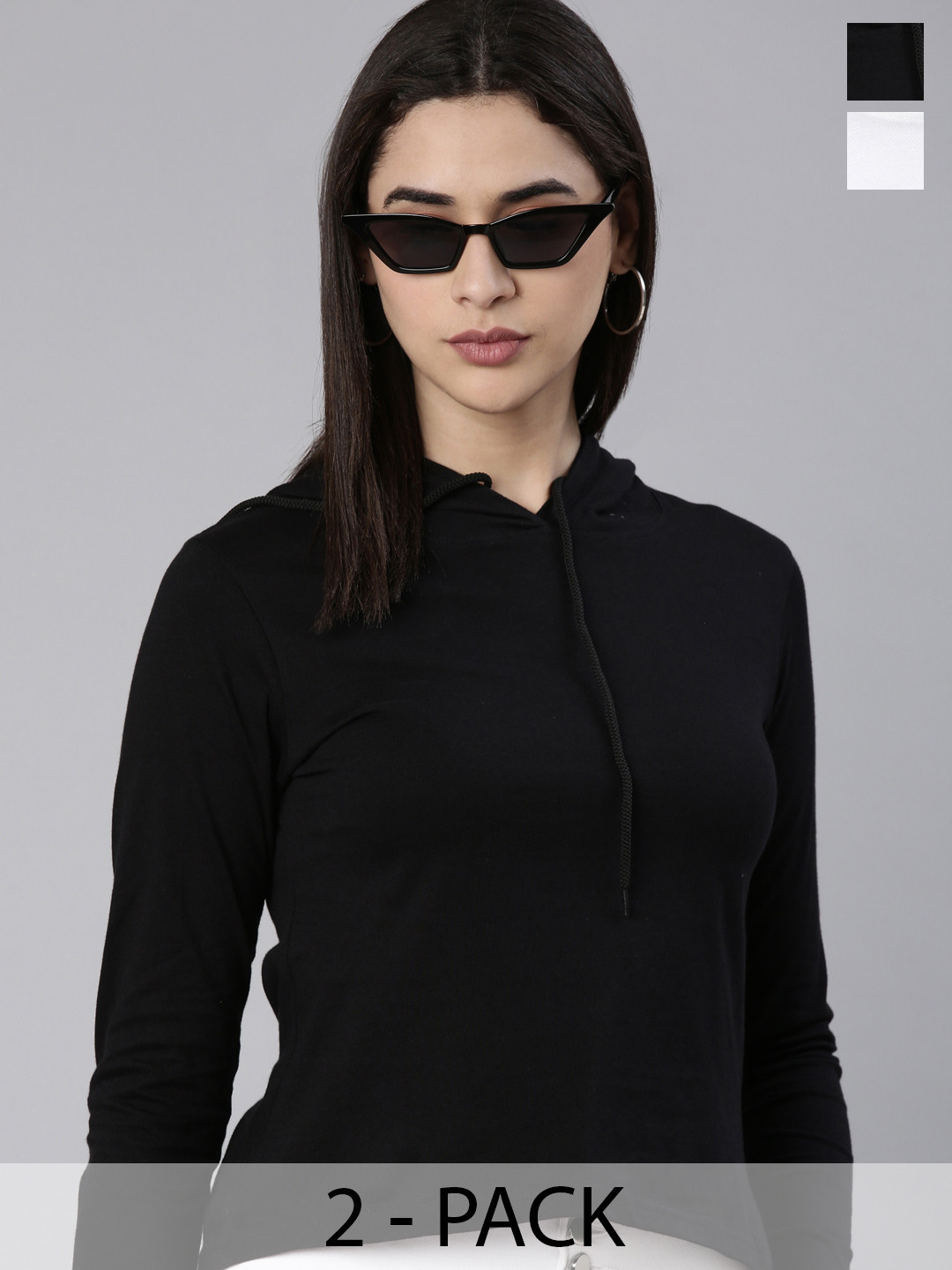 

Kryptic Pack Of 2 Hooded Slim Fit Cotton T-shirts, Black