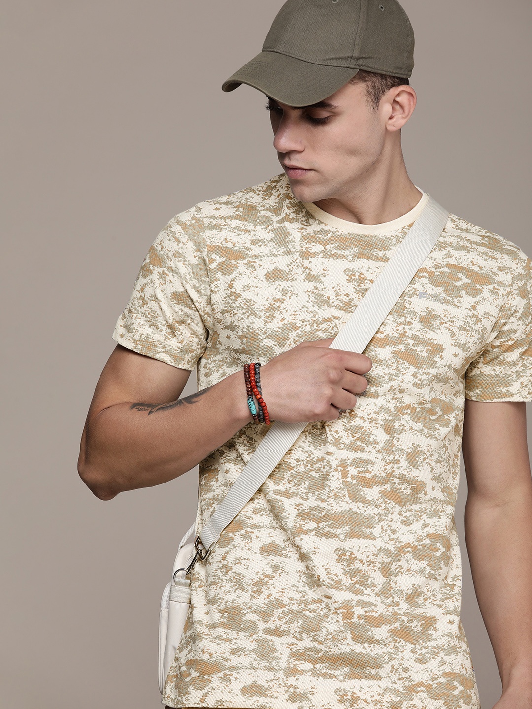

FORCE IX Camouflage Printed Pure Cotton T-shirt, Beige