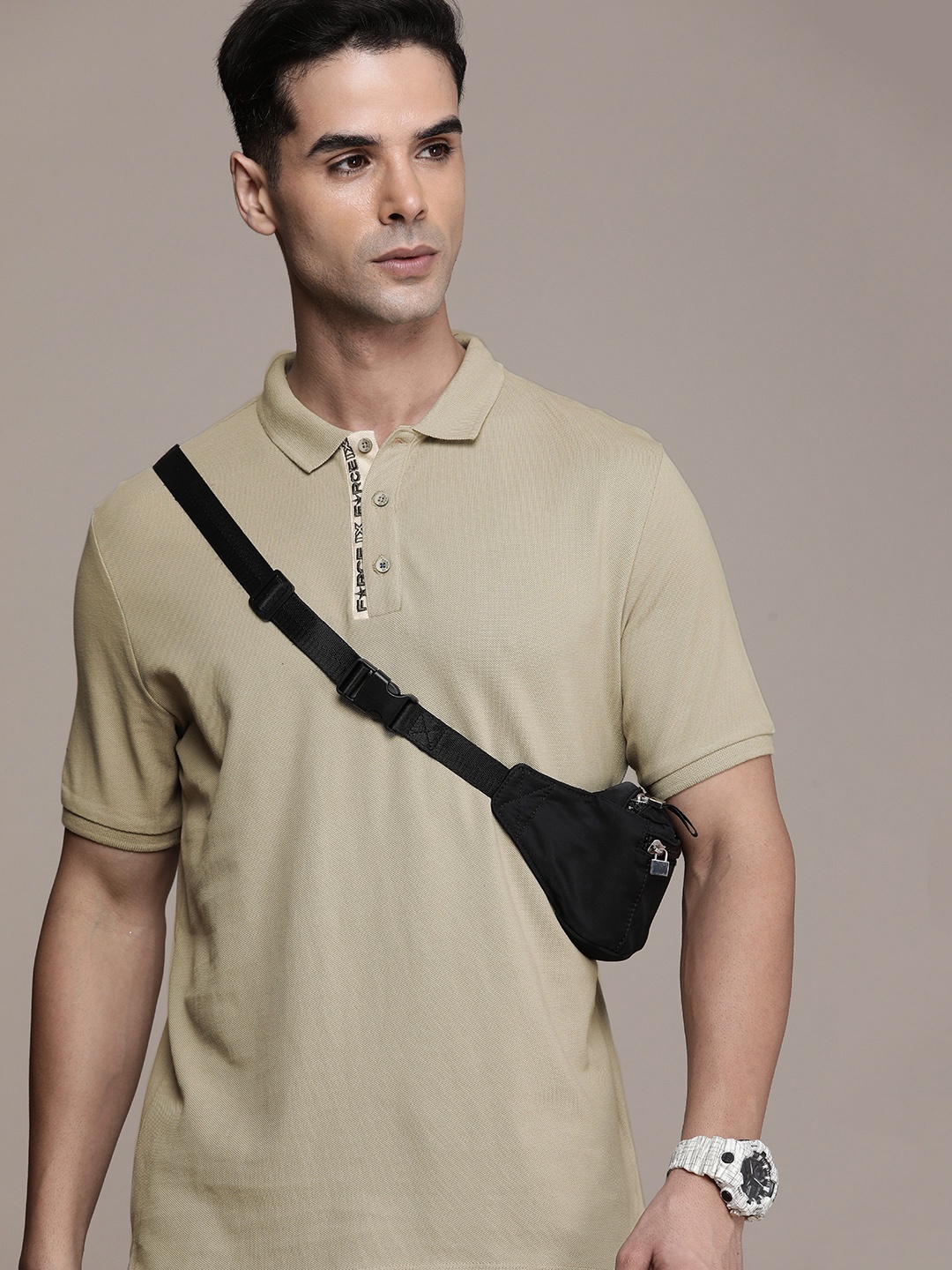 FORCE IX Polo Collar Pure Cotton T-shirt, Beige