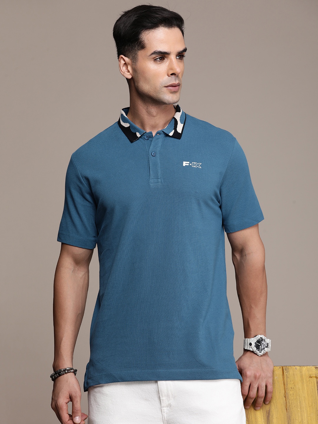 

FORCE IX Polo Collar Pure Cotton T-shirt, Blue
