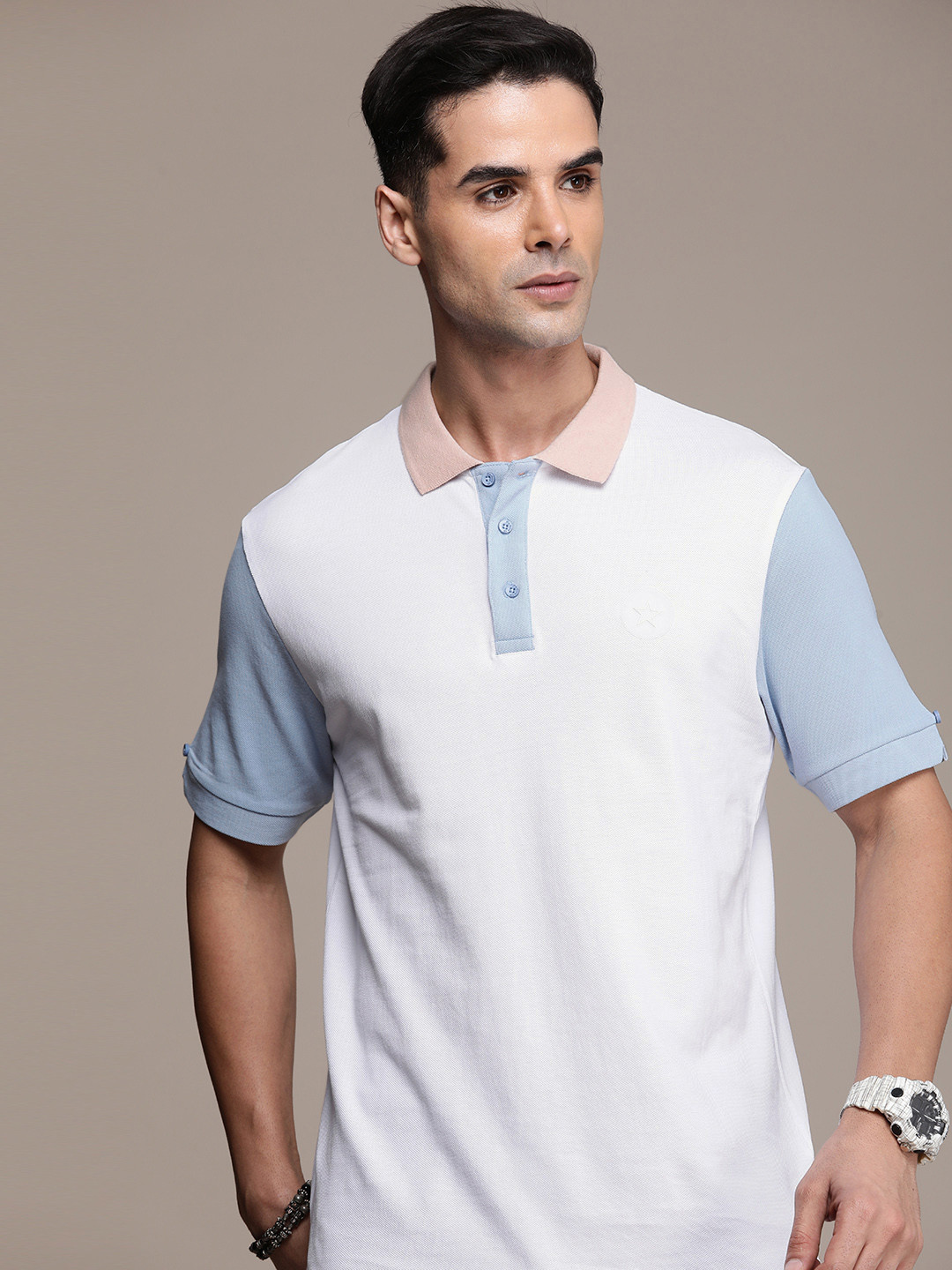 

FORCE IX Polo Collar Pure Cotton T-shirt, White