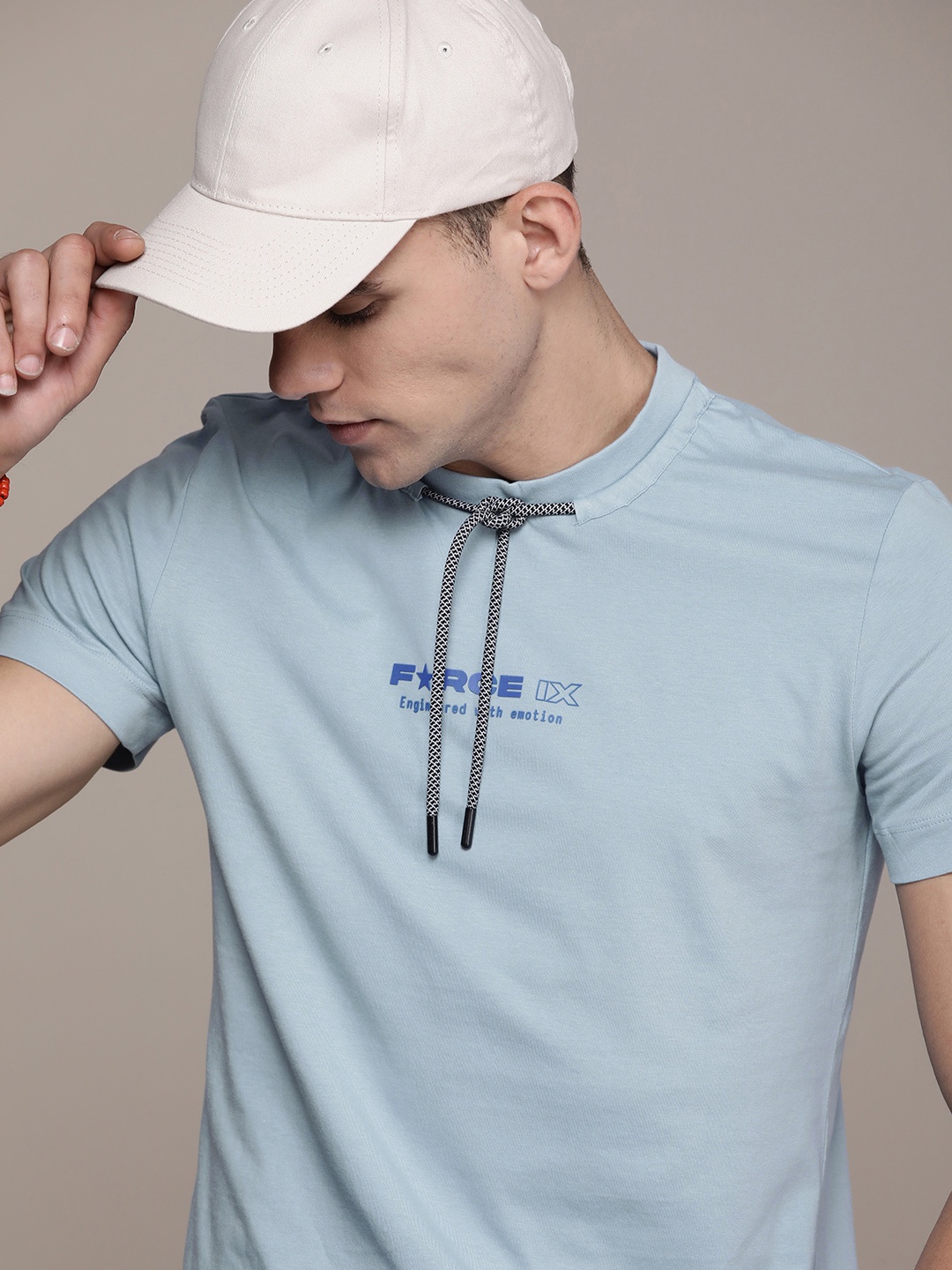 

FORCE IX Pure Cotton Brand Logo Printed Casual T-shirt, Blue