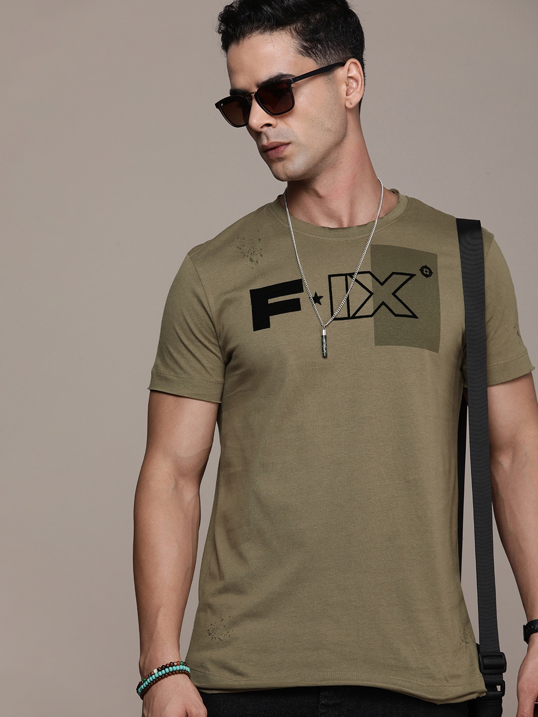 

FORCE IX Brand Logo Printed Pure Cotton T-shirt, Olive