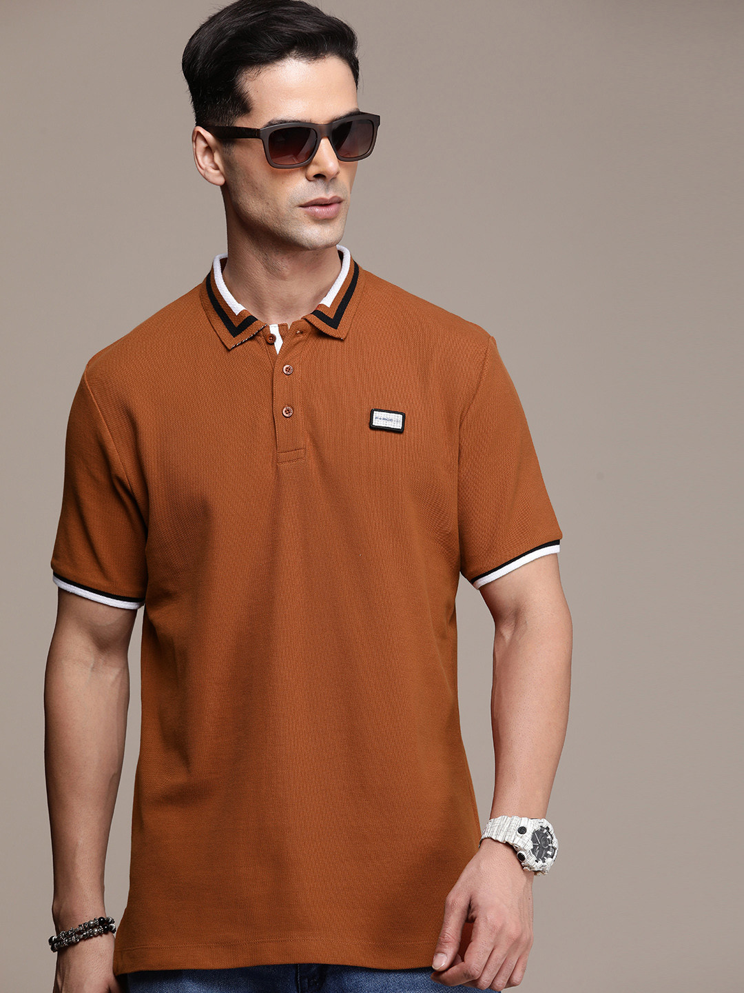 

FORCE IX Polo Collar Pure Cotton T-shirt, Rust