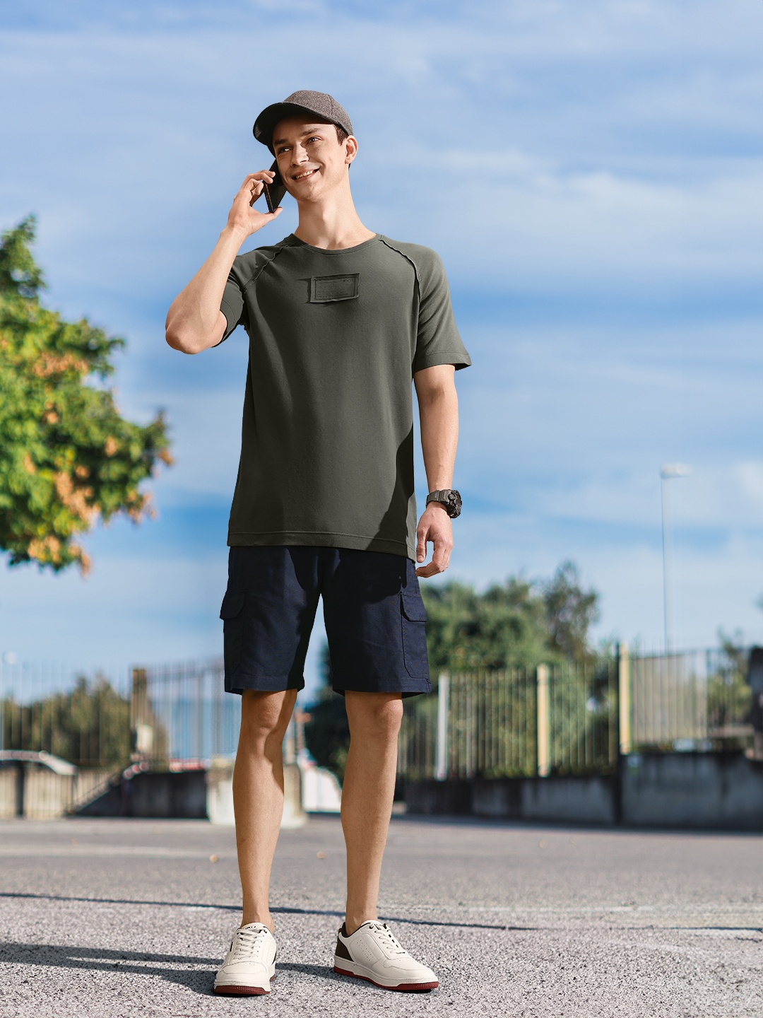 

FORCE IX Pure Cotton Applique T-shirt, Grey