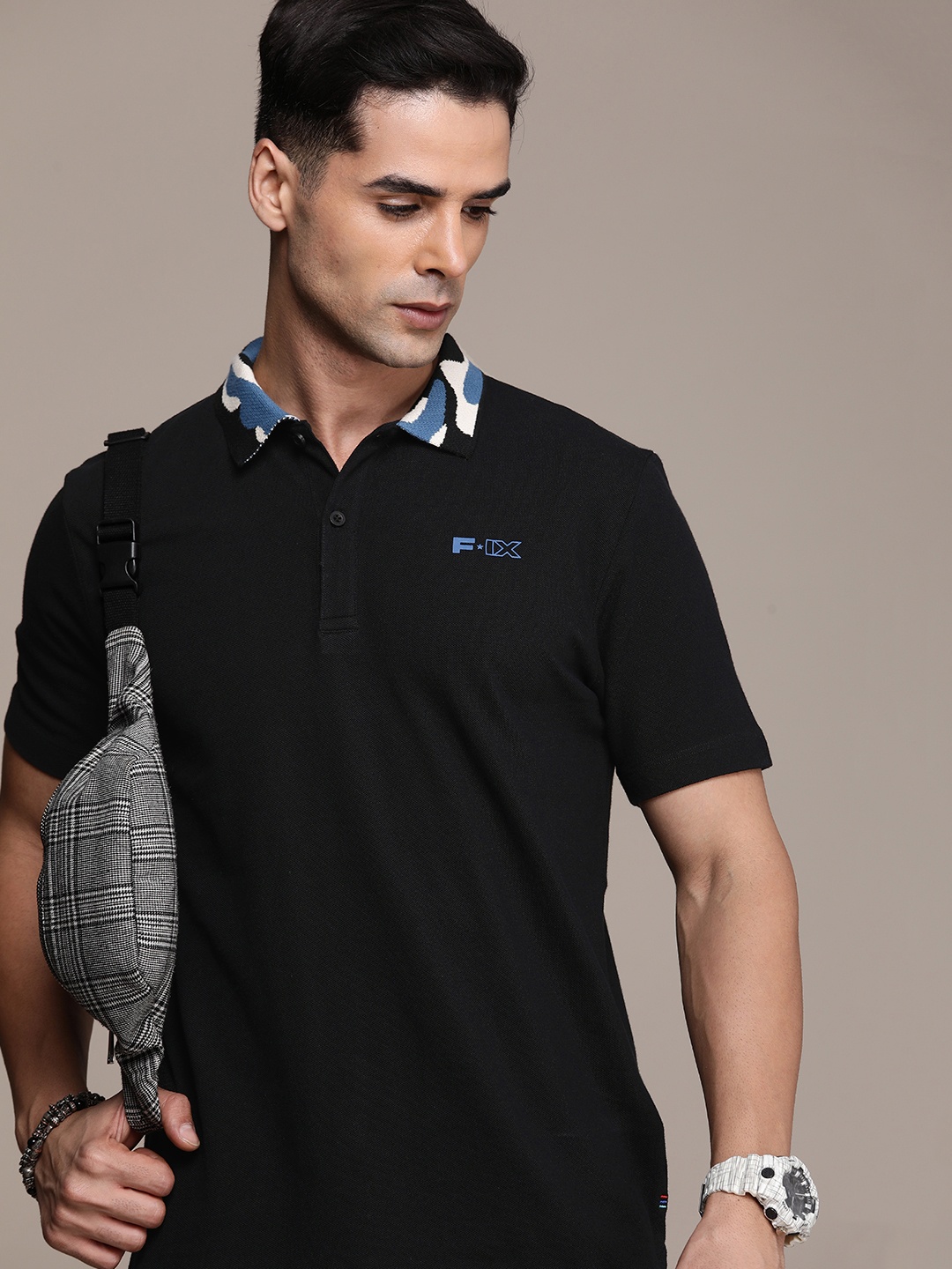

FORCE IX Polo Collar Pure Cotton T-shirt, Black
